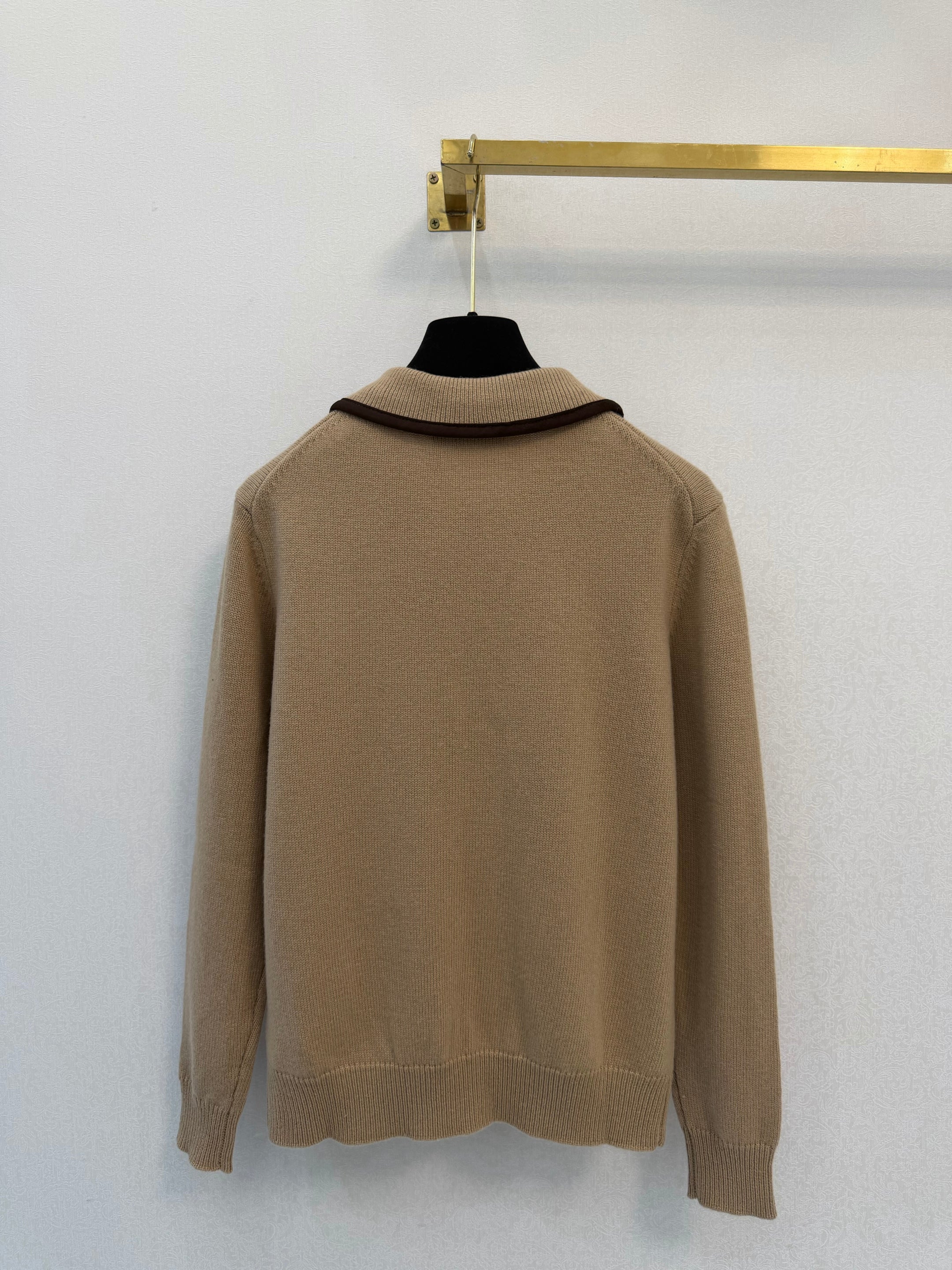 Miumiu 2026 Collared Half-zip Long-sleeved Shirt Light Brown Wool 425585