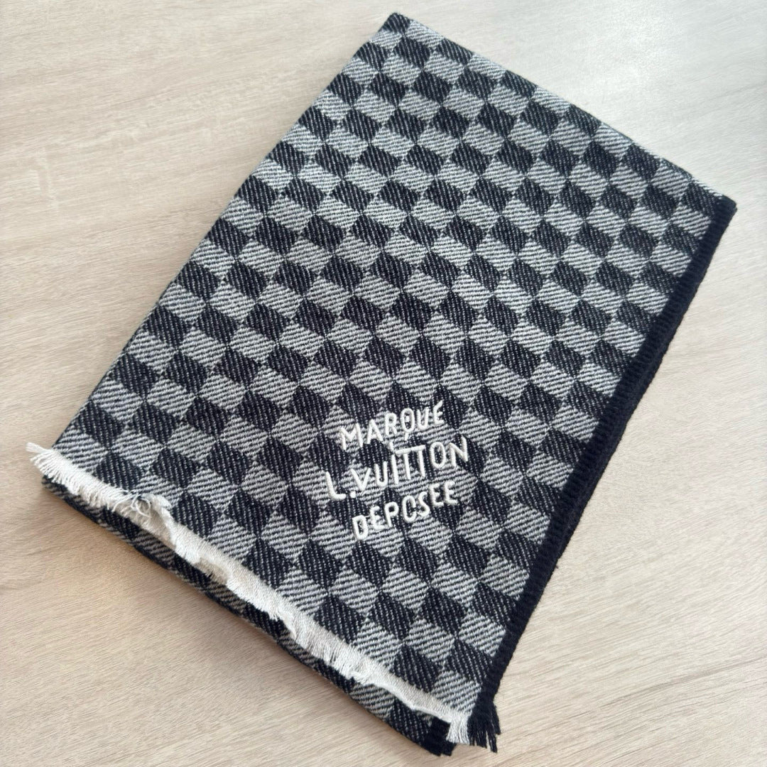 LV Classic Scarf 190cm Black Gray Cashmere 971113
