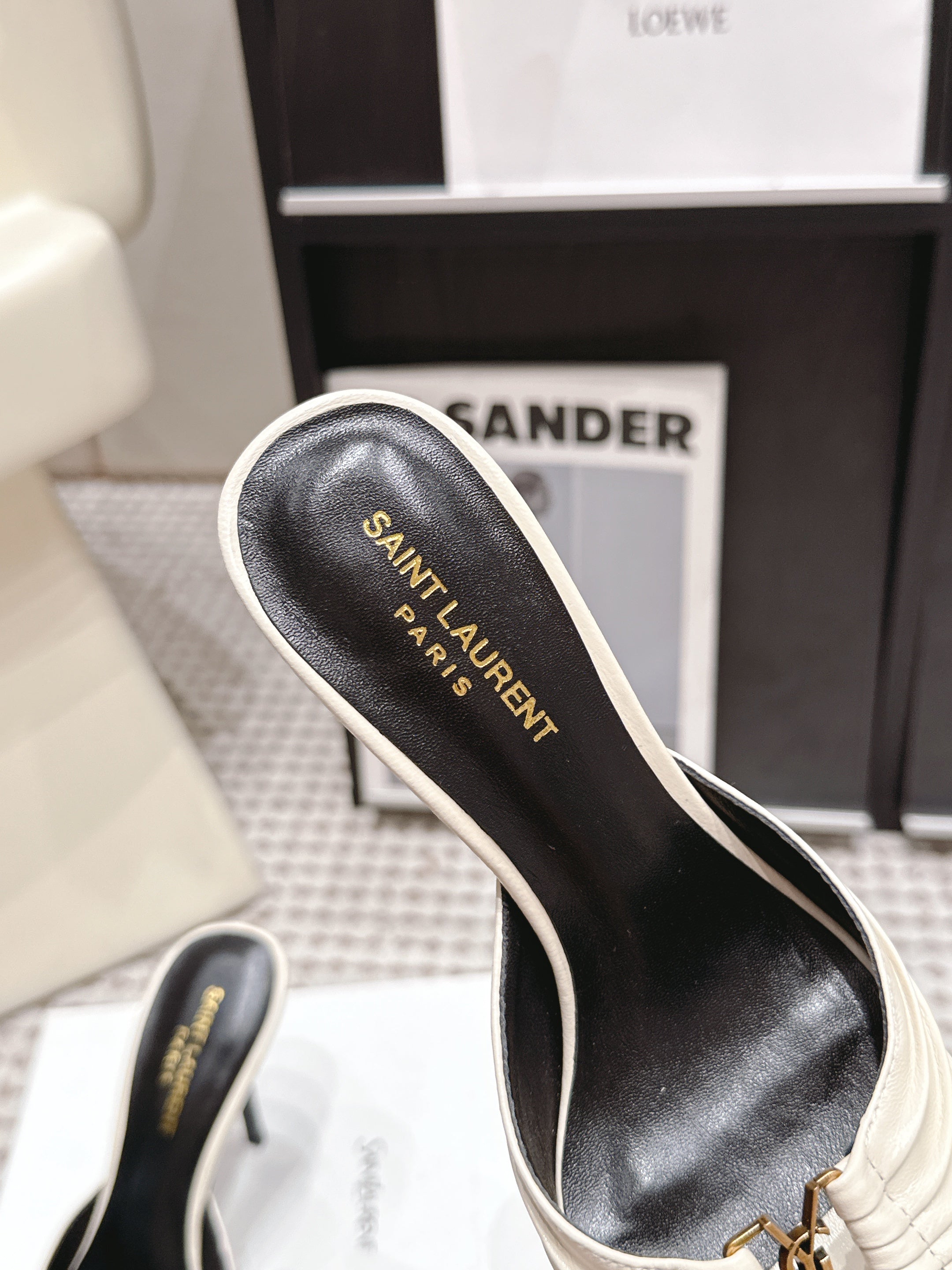 YSL 2026 Babylone Mules 90mm Cream mix Black Soft Cowhide 813423