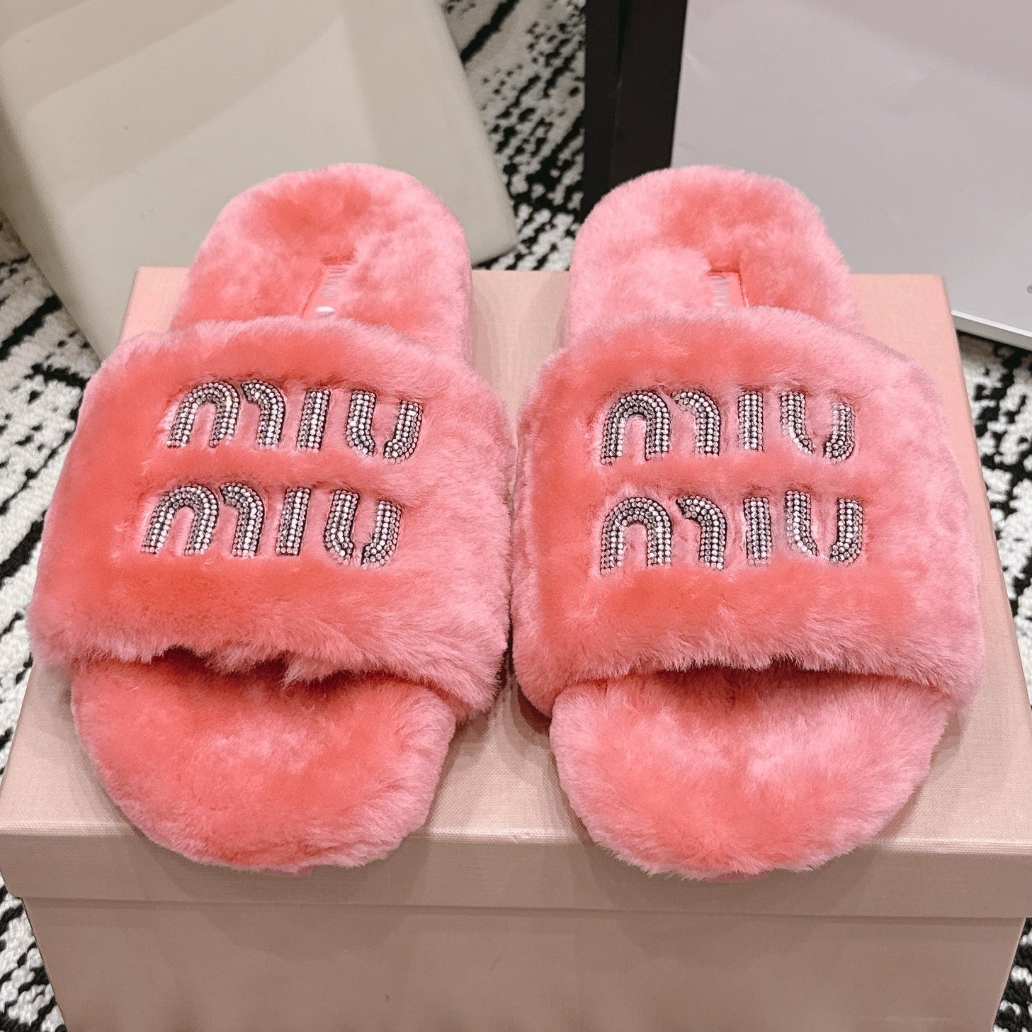 Miu Miu 2026 Crystal Logo Sandals Wool 990475