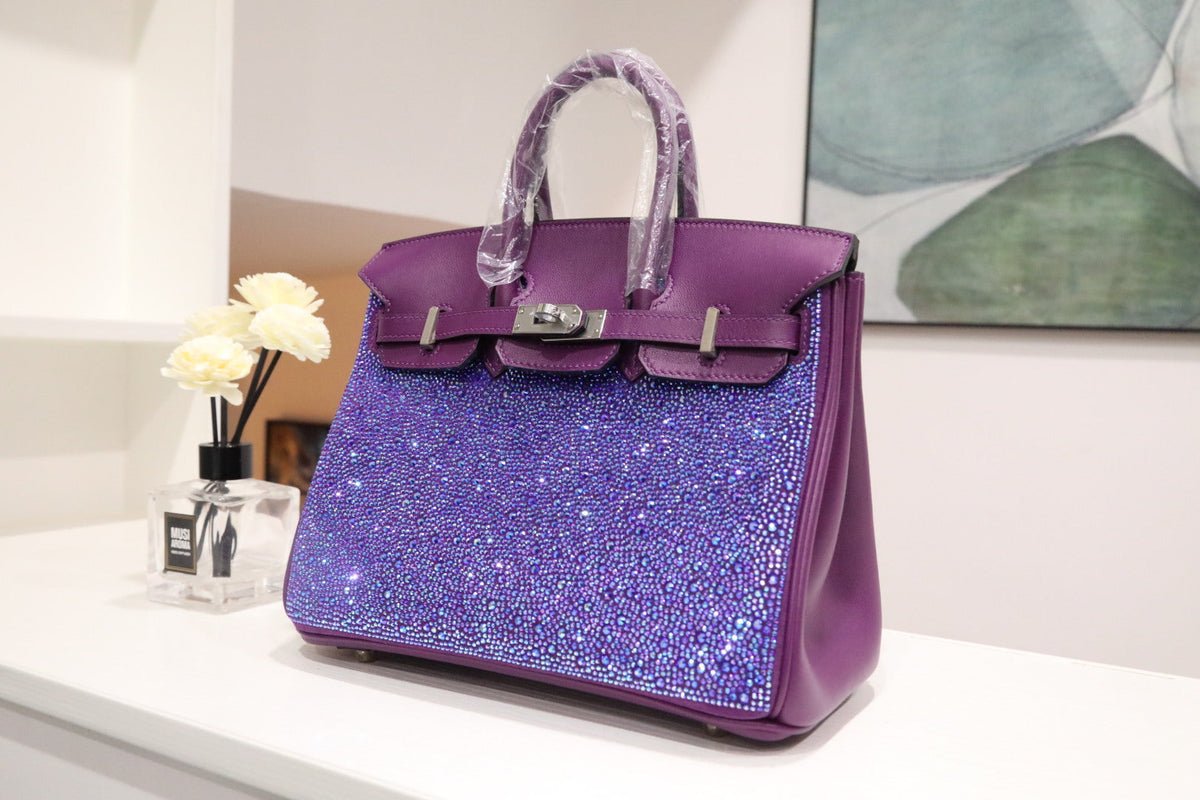High-end Hermes 2026 Rhinestone-encrusted Birkin 30cm Purple Cowhide