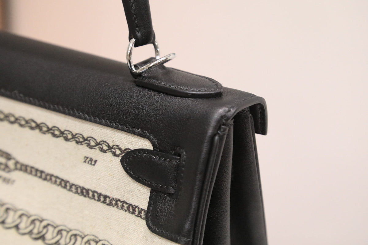 High-end Hermes 2026 Kelly 28cm Black Swift Leather/Canvas
