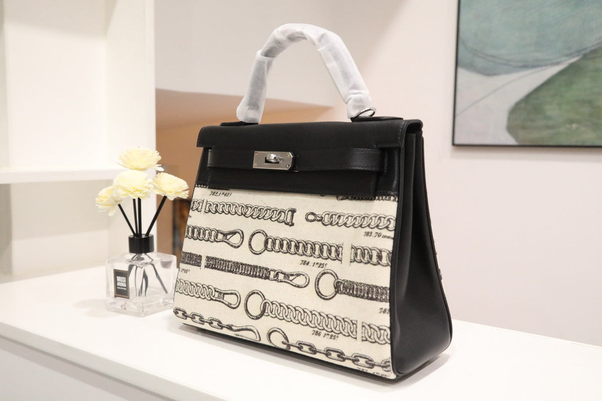 High-end Hermes 2026 Kelly 28cm Black Swift Leather/Canvas