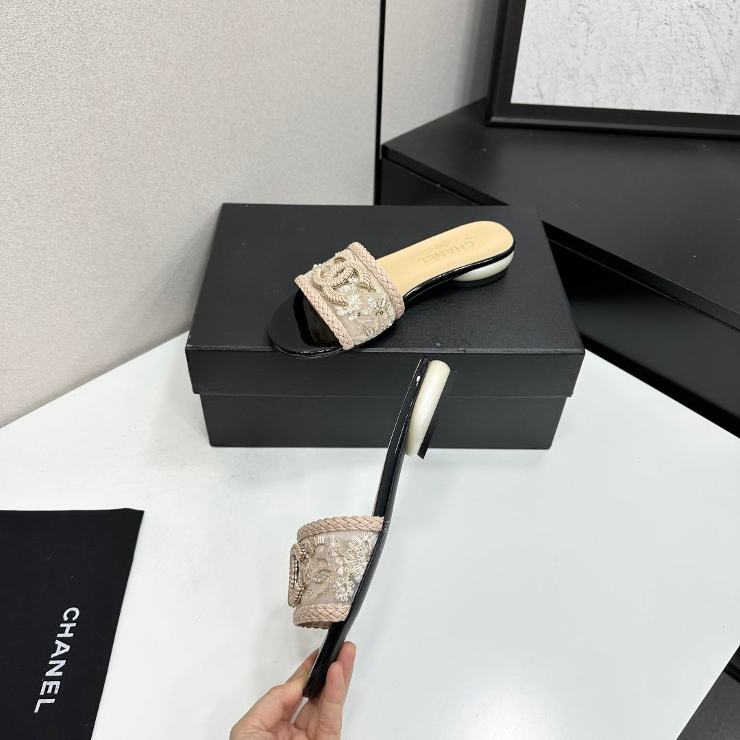 Chanel 2026 Pearl-Heeled Sandals Mesh Leather 944509