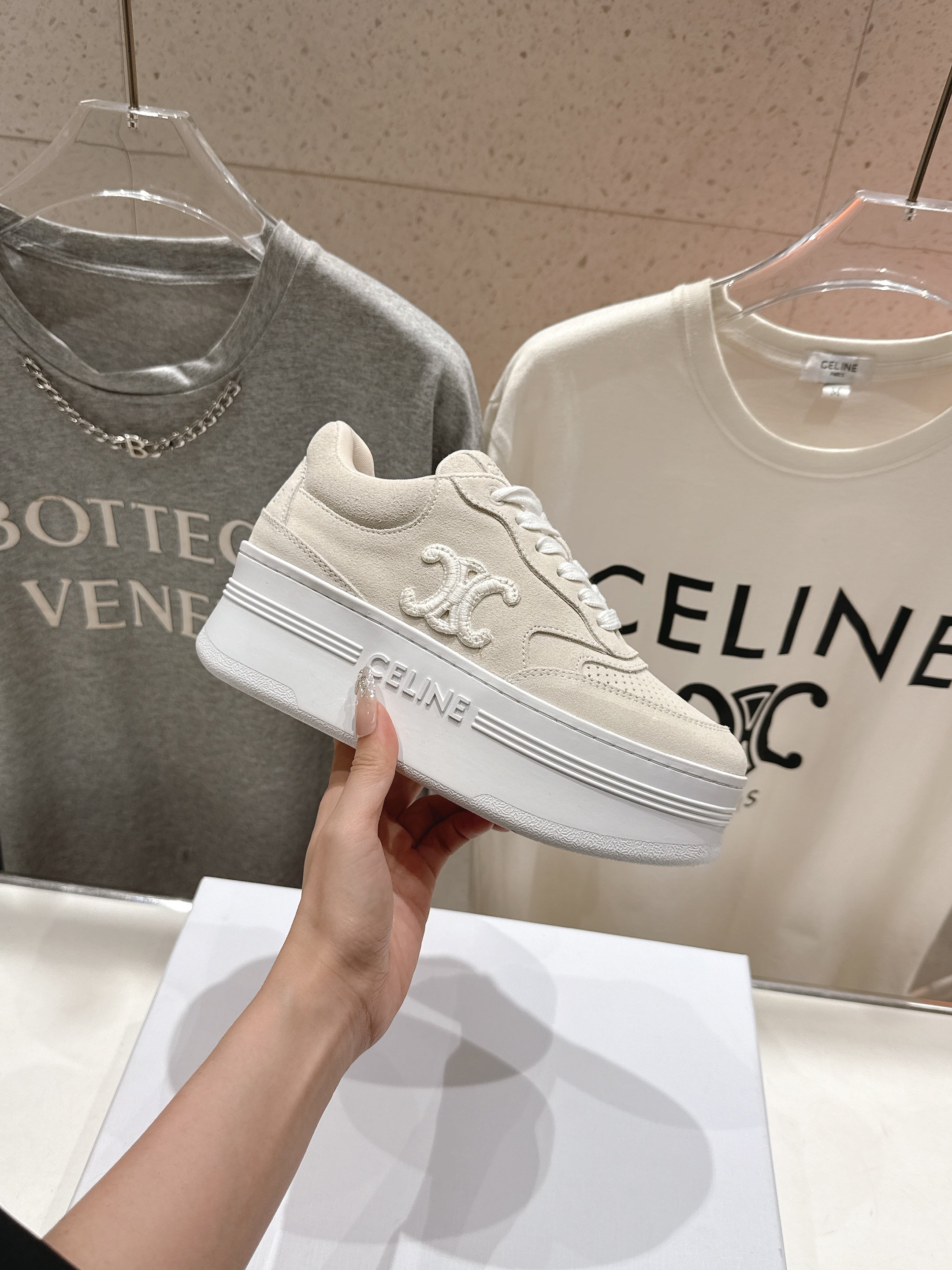 CELINE 25C SNEAKERS WITH WEDGE BEIGE SUEDE 236766