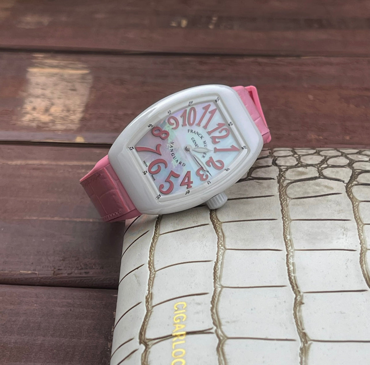 Franck Muller Vanguard 32mm Multicolor Numerals White Dial Leather