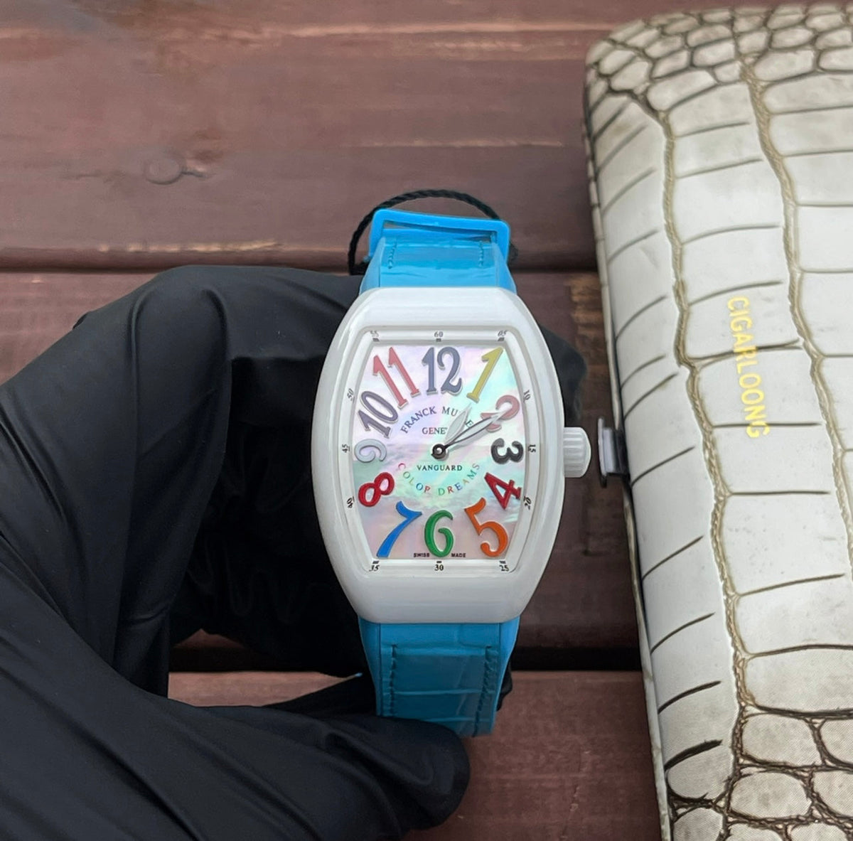 Franck Muller Vanguard 32mm Multicolor Numerals White Dial Leather