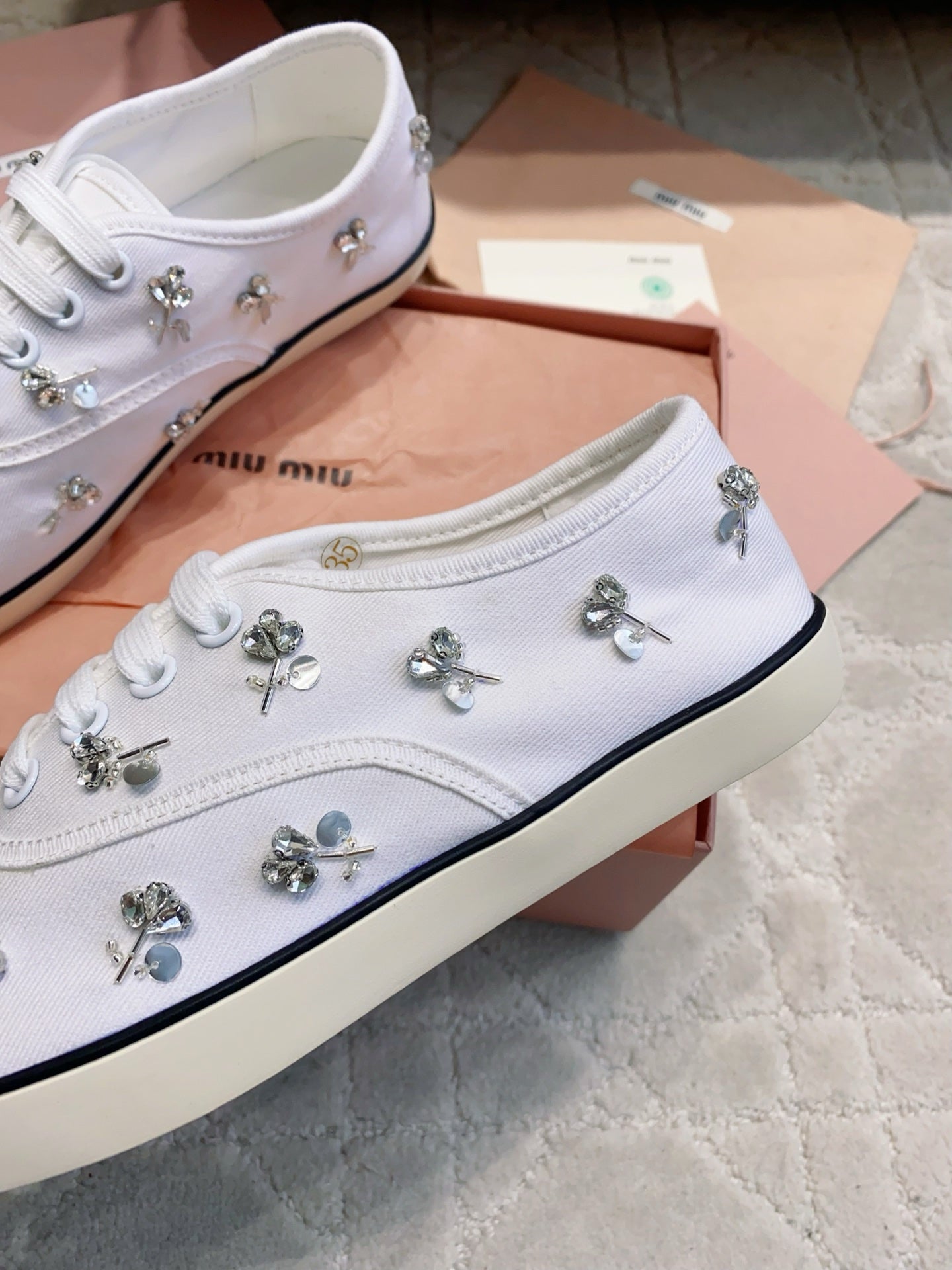 Miu Miu 2026 Crystal Embellished Sneaker Canvas 976963