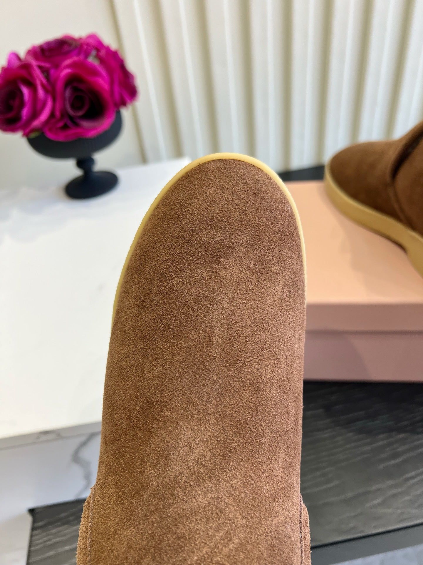 Miu Miu 2026 Slip-On Wool Ankle Boots Brown Suede 977049