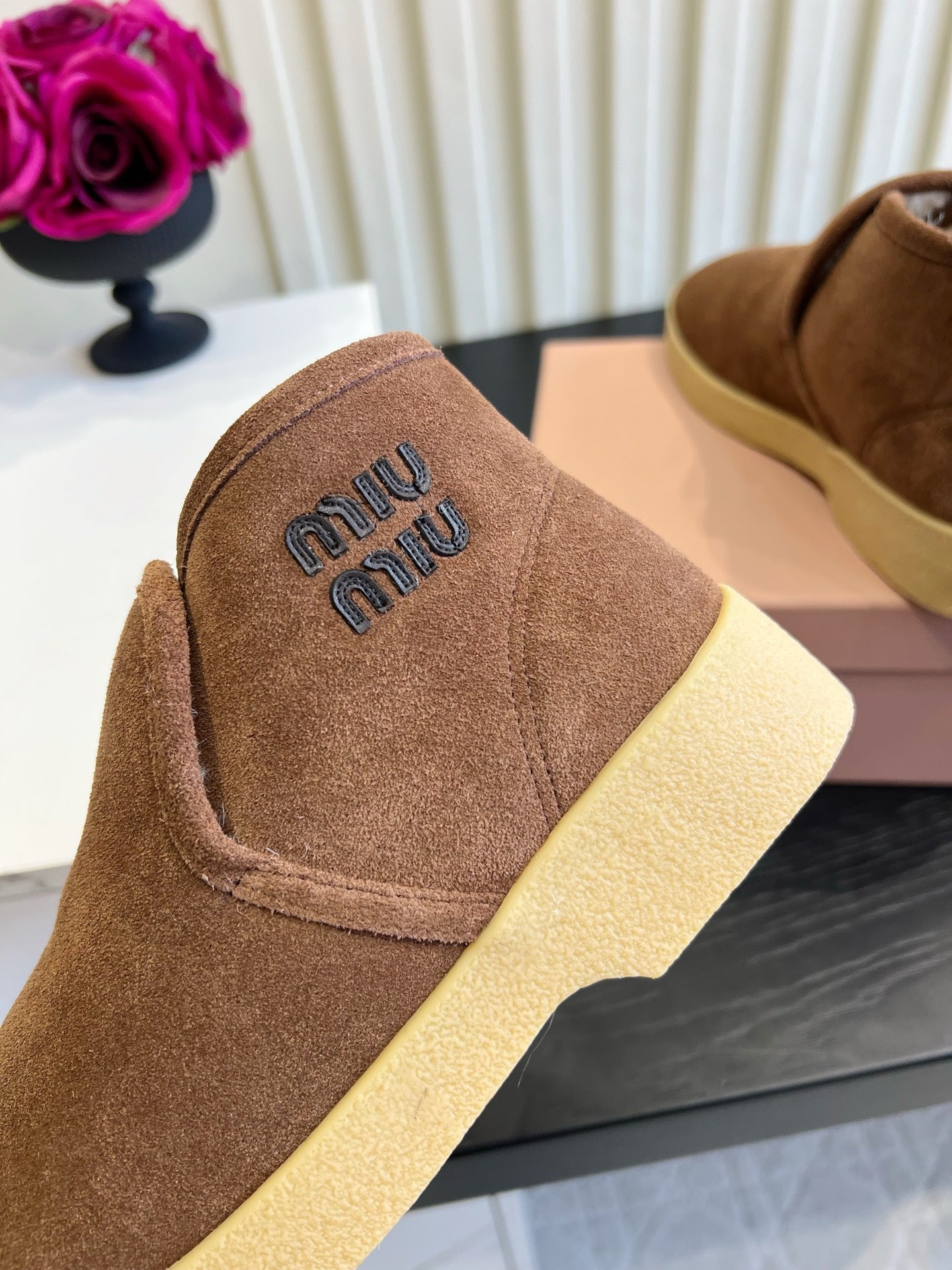 Miu Miu 2026 Slip-On Wool Ankle Boots Brown Suede 977049