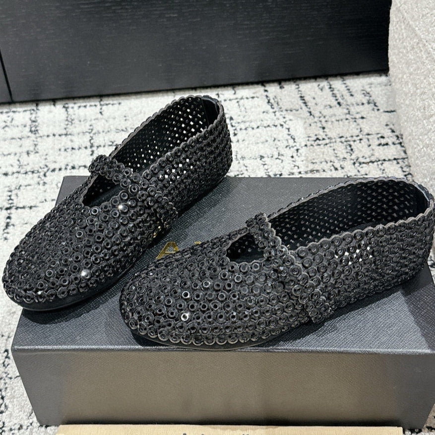 Alaia 25 Embellished Mary Jane Flats Black Suede  293178