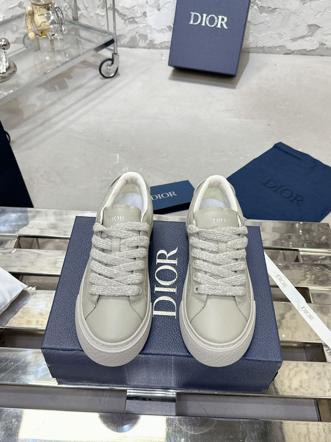 CD B33 Sneaker 30mm In Light Grey Monogram Calfskin 100558