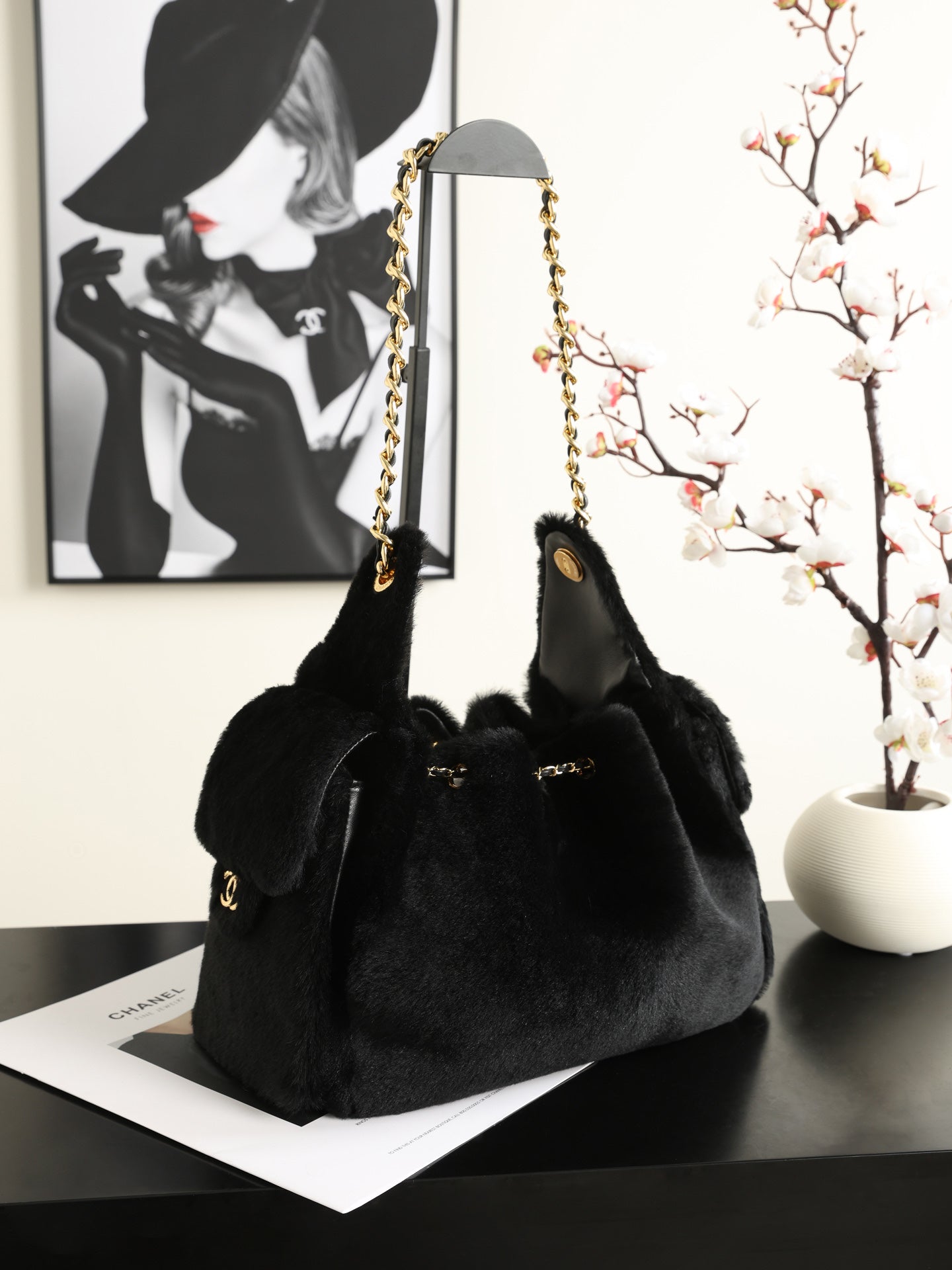 Chanel 2026 Hobo Bag 22cm Black Ponyhair