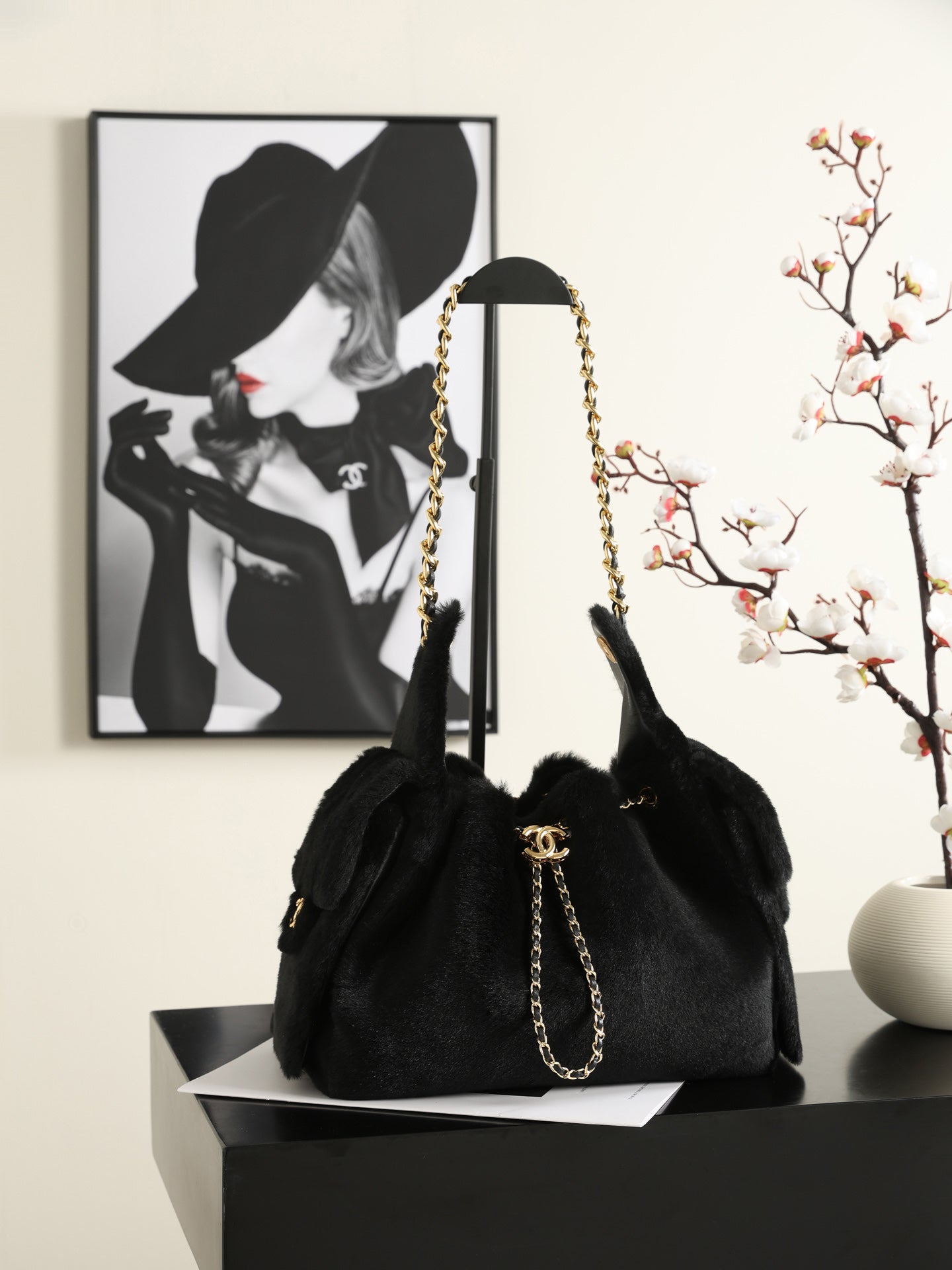 Chanel 2026 Hobo Bag 22cm Black Ponyhair