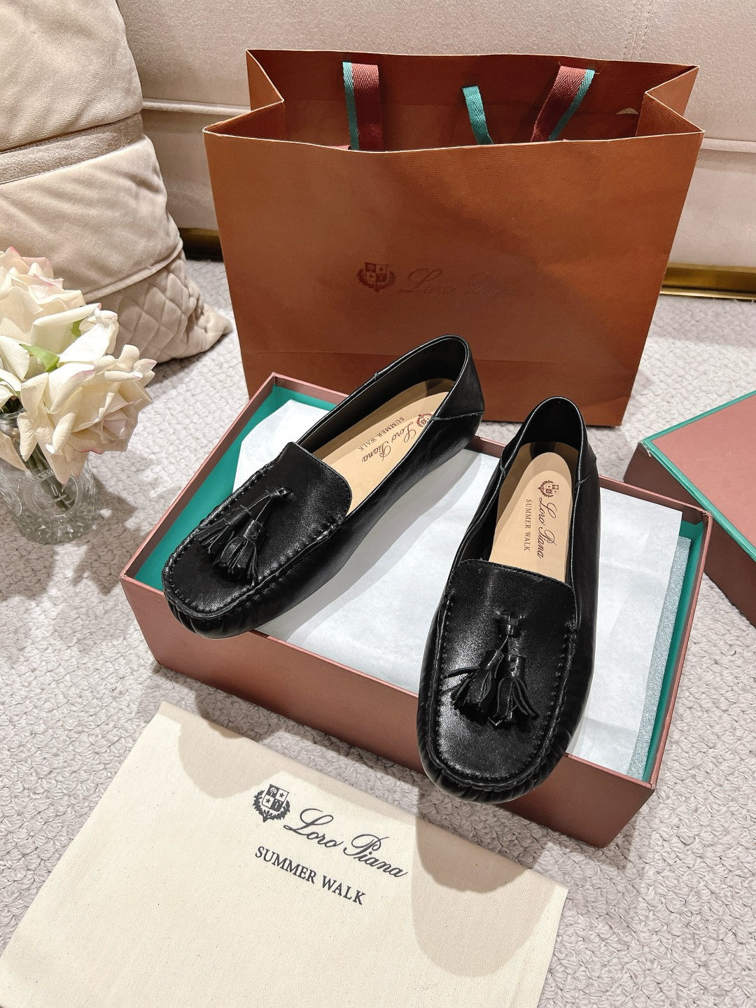 LP Dot sole walk mocassinown Black Leather 215006