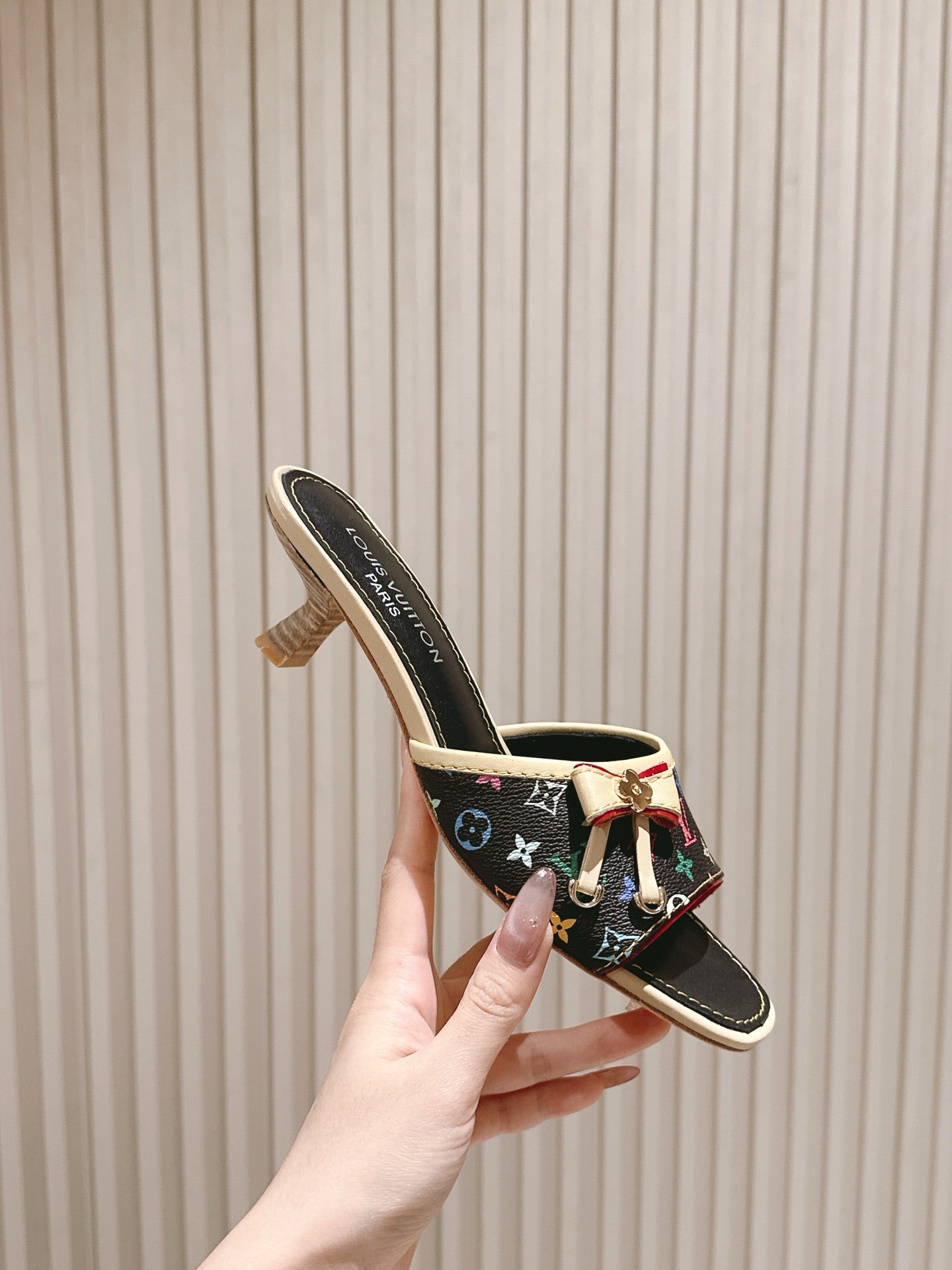 LV 26ss Slippers 45 Black Multicolor Monogram Genuine Leather 656913
