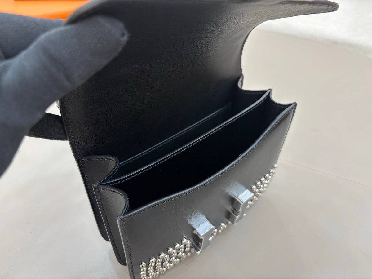 High-end Hermes 2026 Constance 18 Clouté Bag Black Box Leather