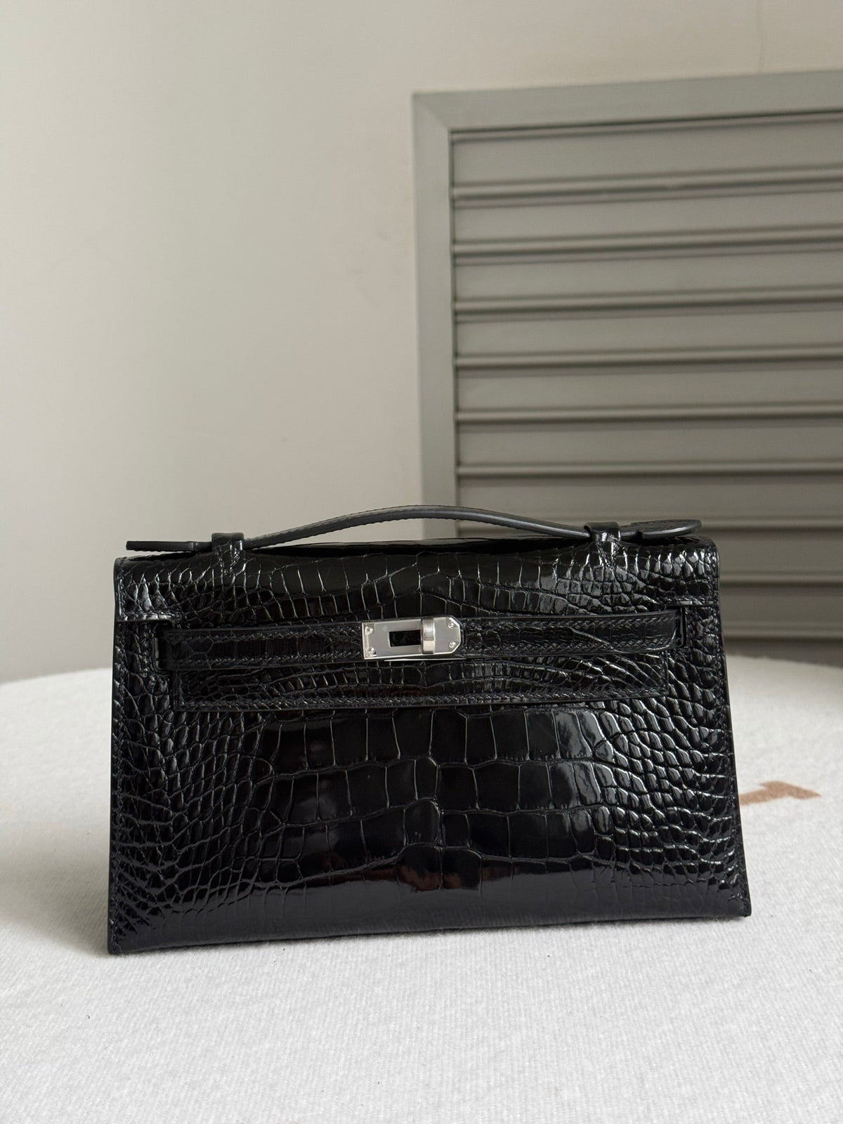 High-end Hermes 2026 Kelly Pochette Bag 22cm Glossy Crocodile Leather