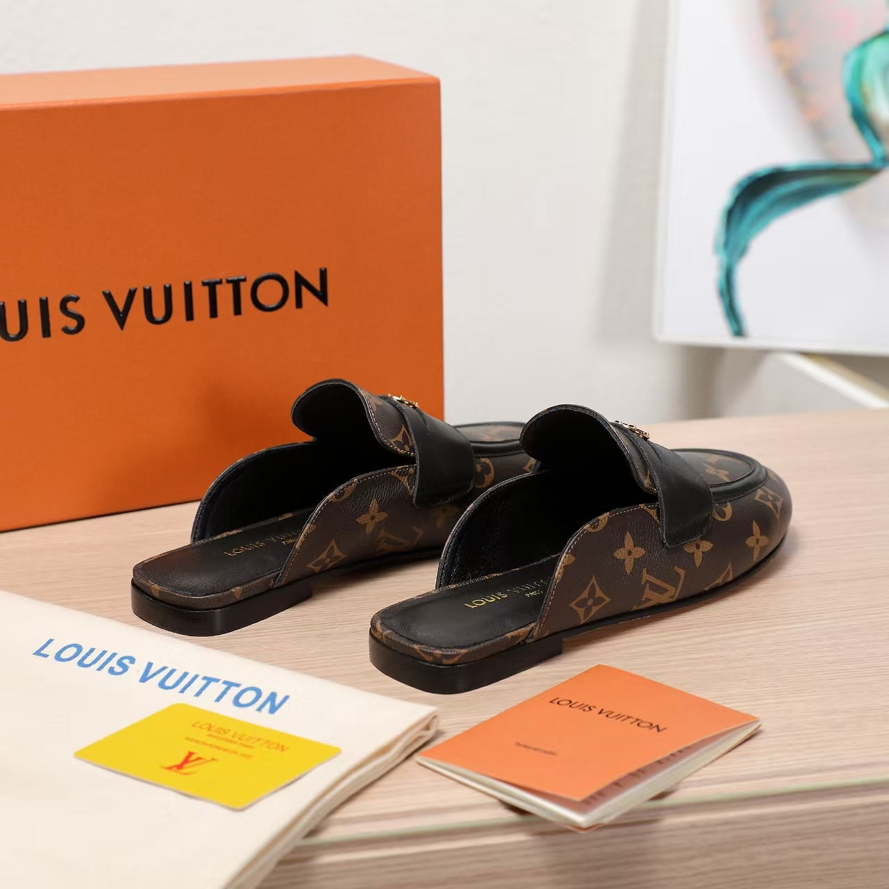 LV 25C Flat Mule Caramel Brown Monogram Cowhide 218315