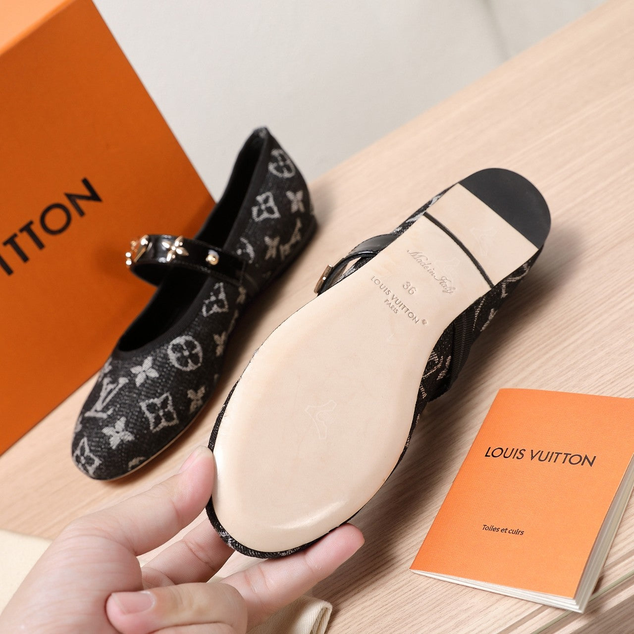 LV 25C Romy Flat Black Monogram Denim Fabric With gold logo 218309