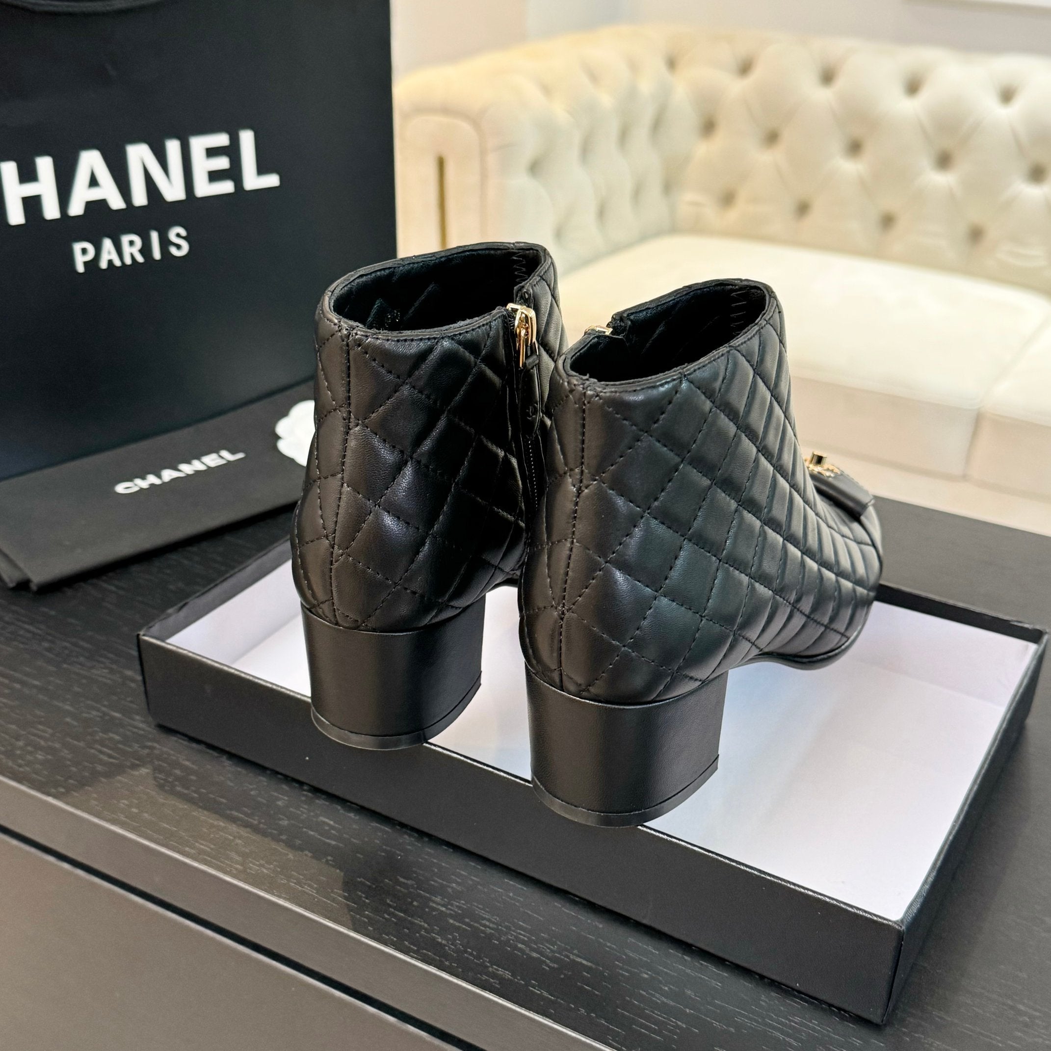 CC Ankle Boots 50mm Black Quilted Lambskin