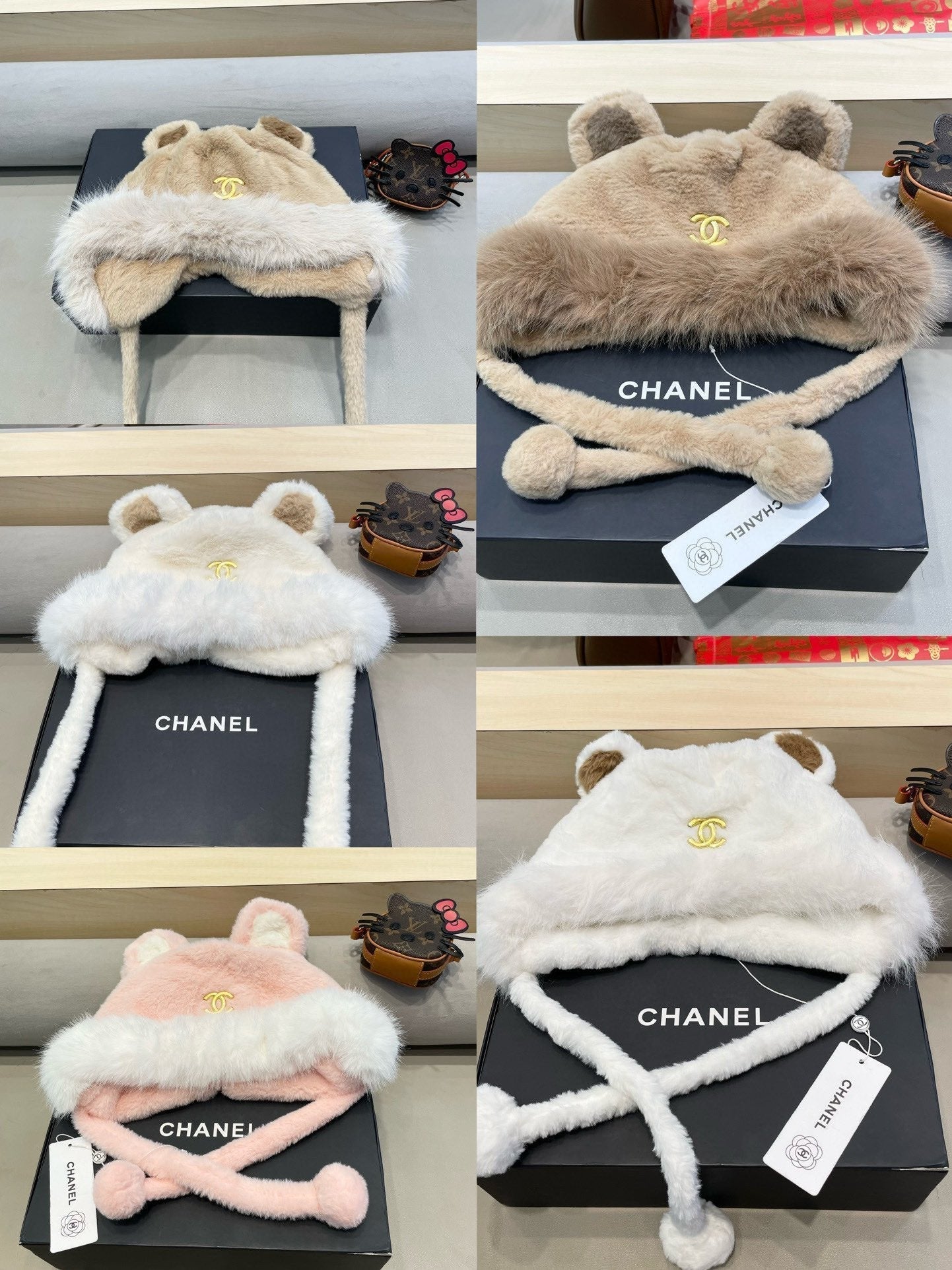 BEANIE HAT IN CAMEL BROWN LAMB FUR 426241