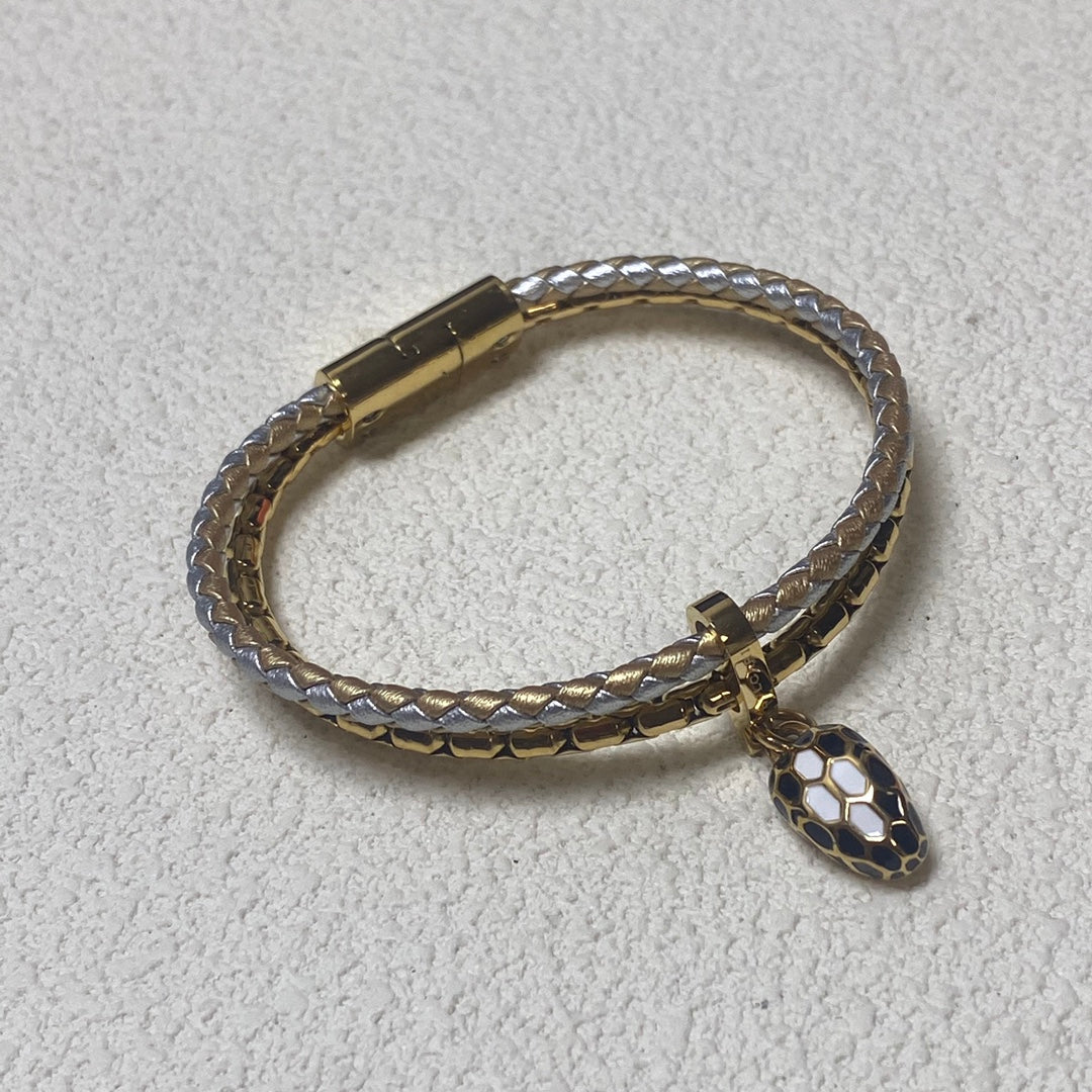 BVL Gold And Silver Snaker Leather Cord Bracelet