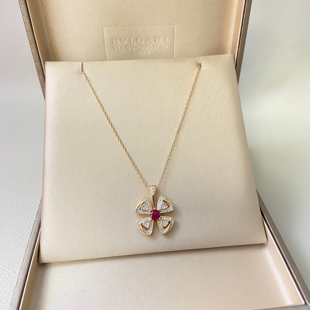 BVL Flower Pink White Diamond Windmill Necklace