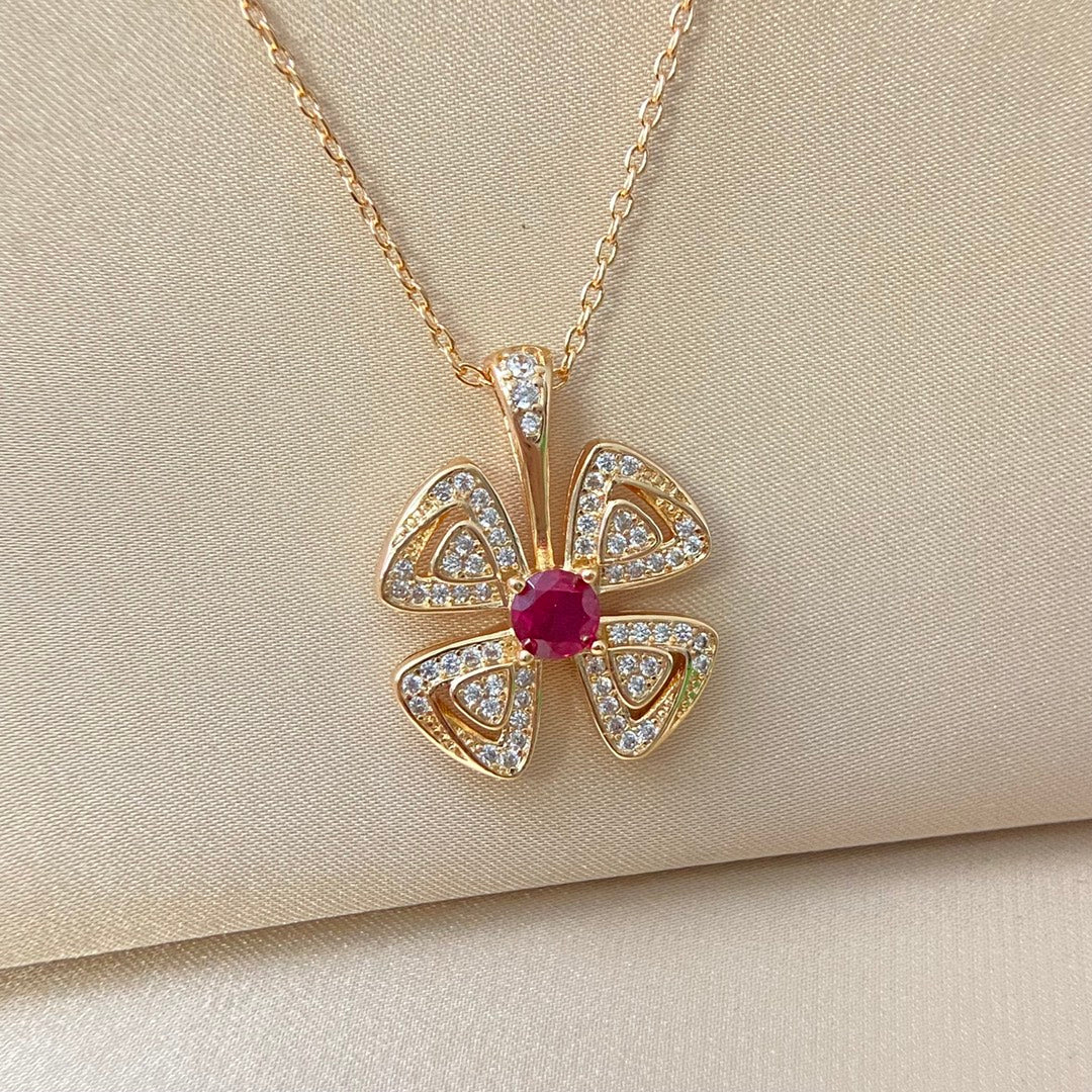 BVL Flower Pink White Diamond Windmill Necklace