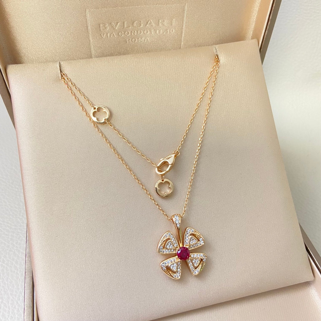 BVL Flower Pink White Diamond Windmill Necklace