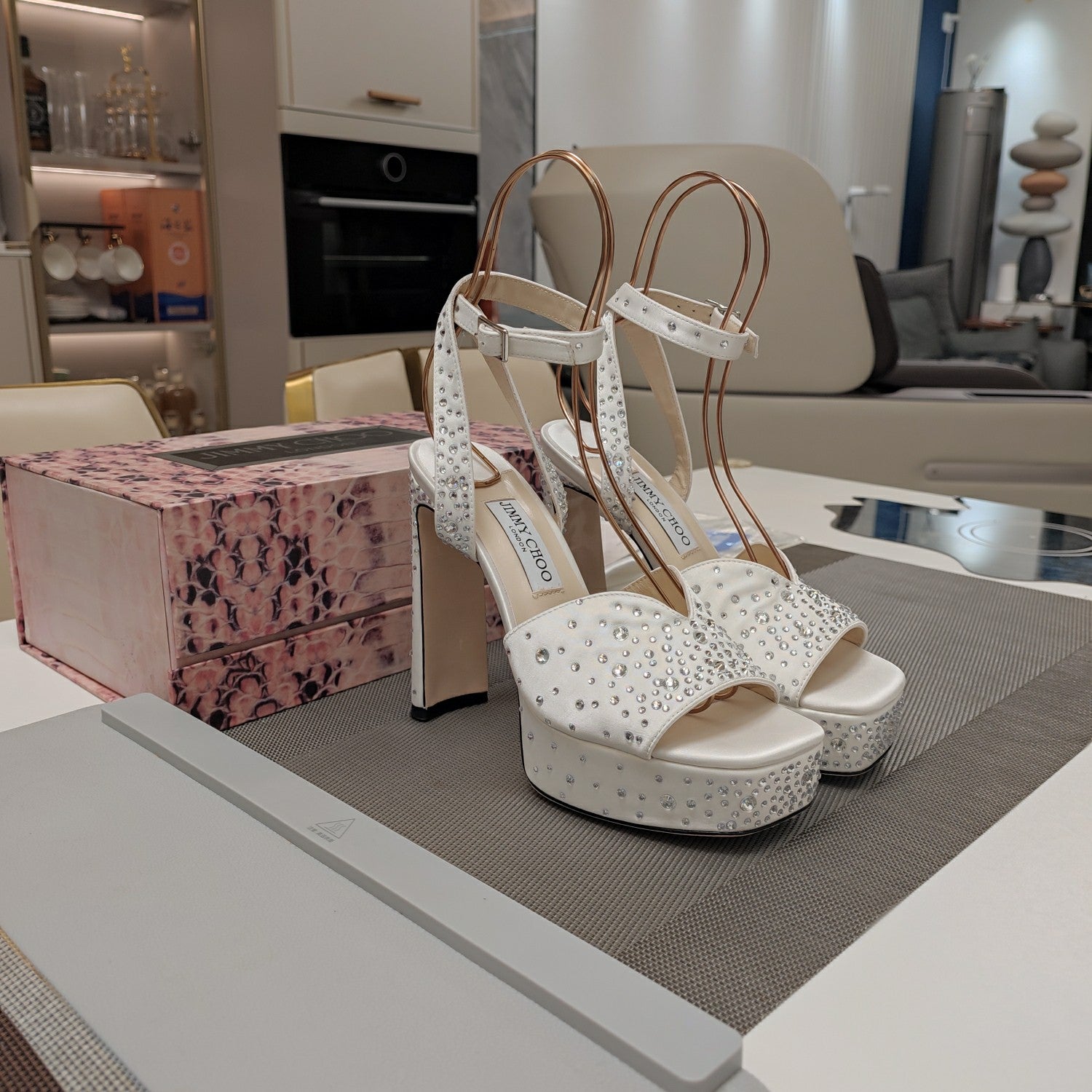 Jimmy 25 Platform Sandal Heels White Silk Satin 240013