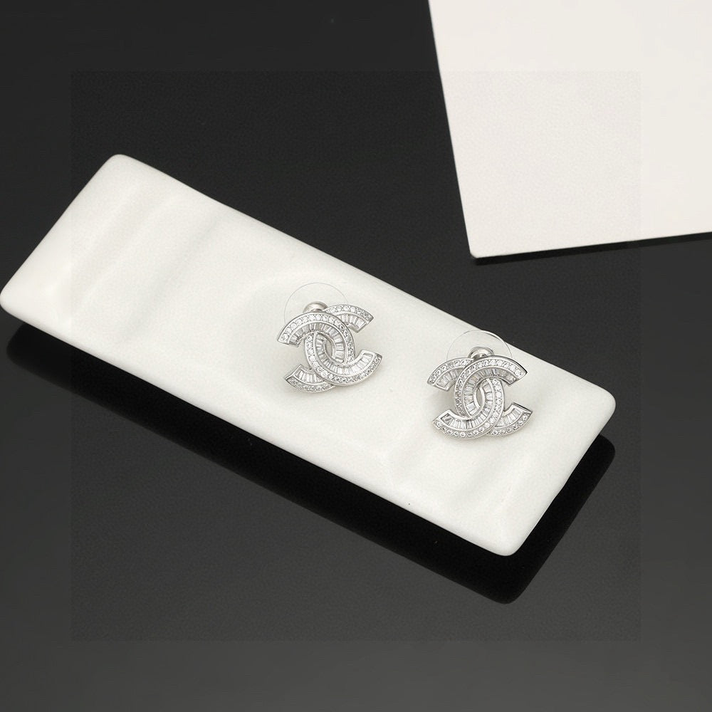 CC Double C Sliver Diamond Earrings