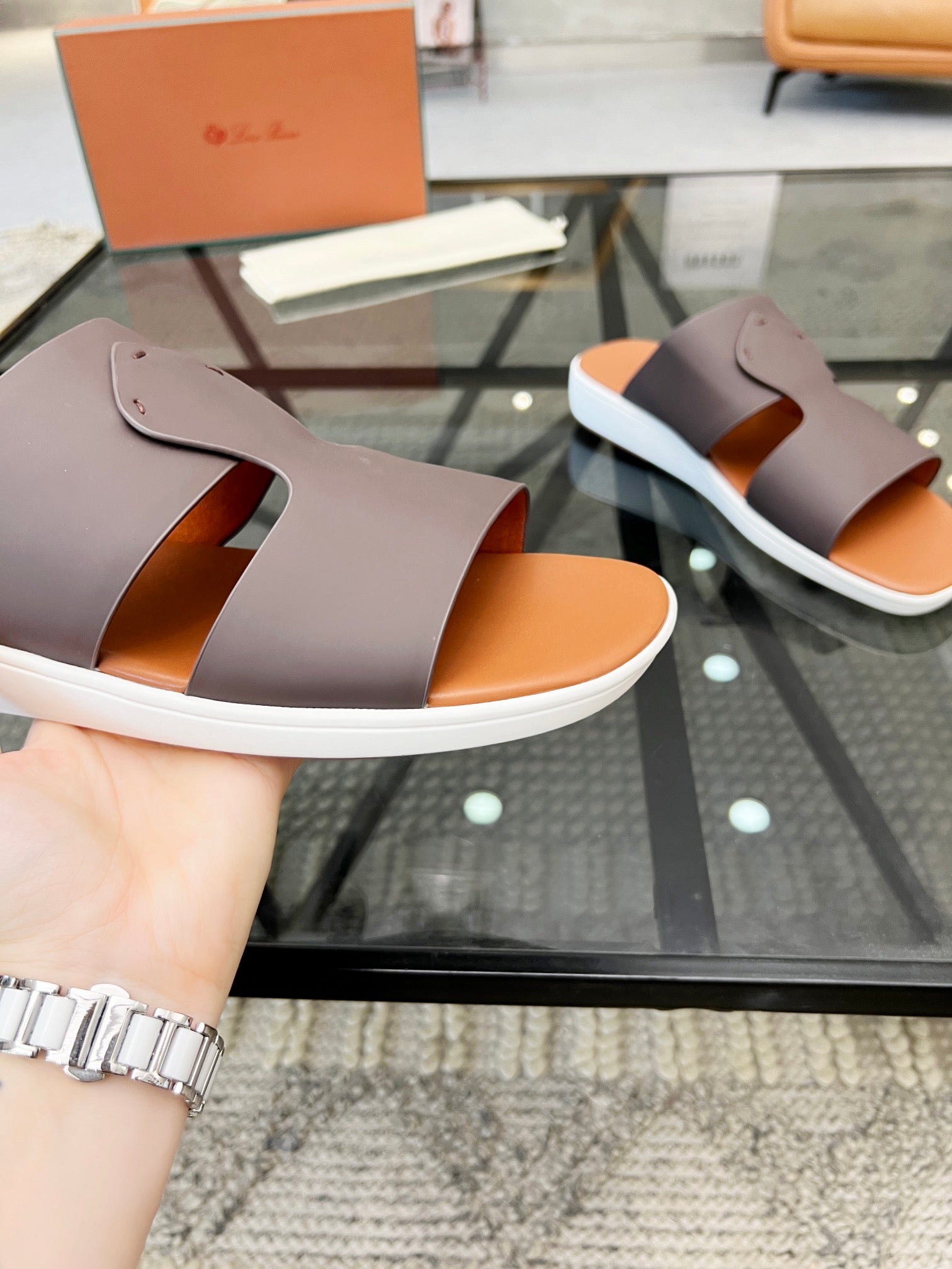 LP CROSSOVER SLIPPERS CHOCOLATE CALFSKIN