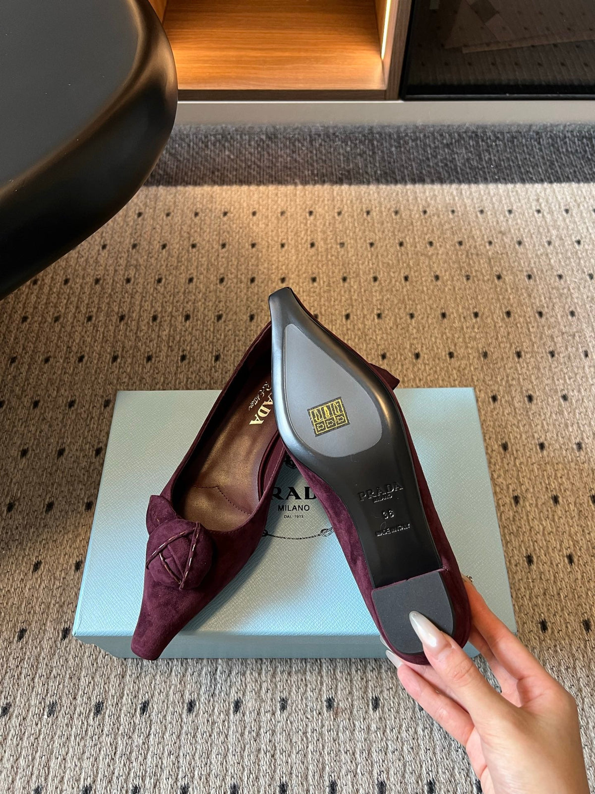 Prada 2026 Bow Pointed Toe Pumps Suede 151280