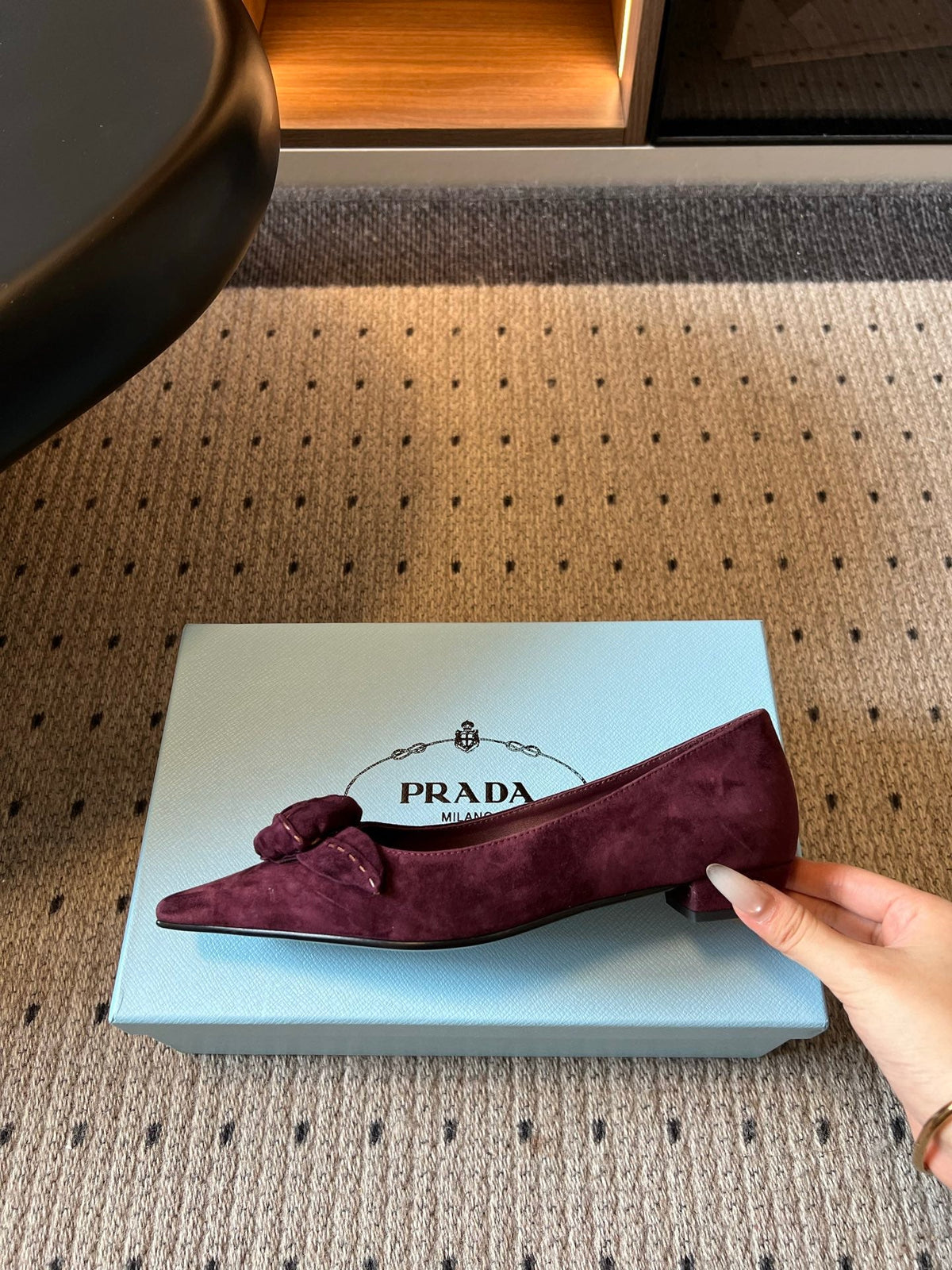 Prada 2026 Bow Pointed Toe Pumps Suede 151280