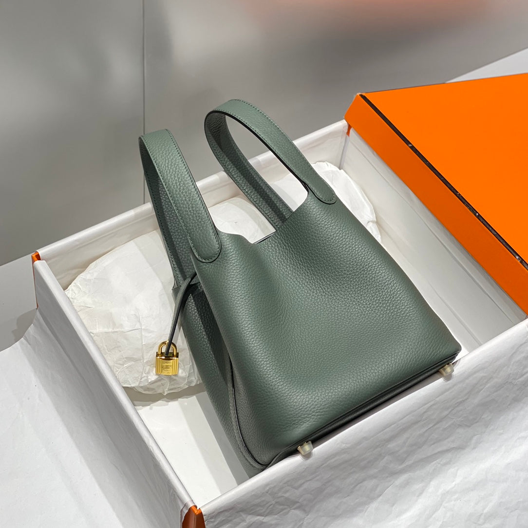 picotin lock grass green togo leather gold hardware