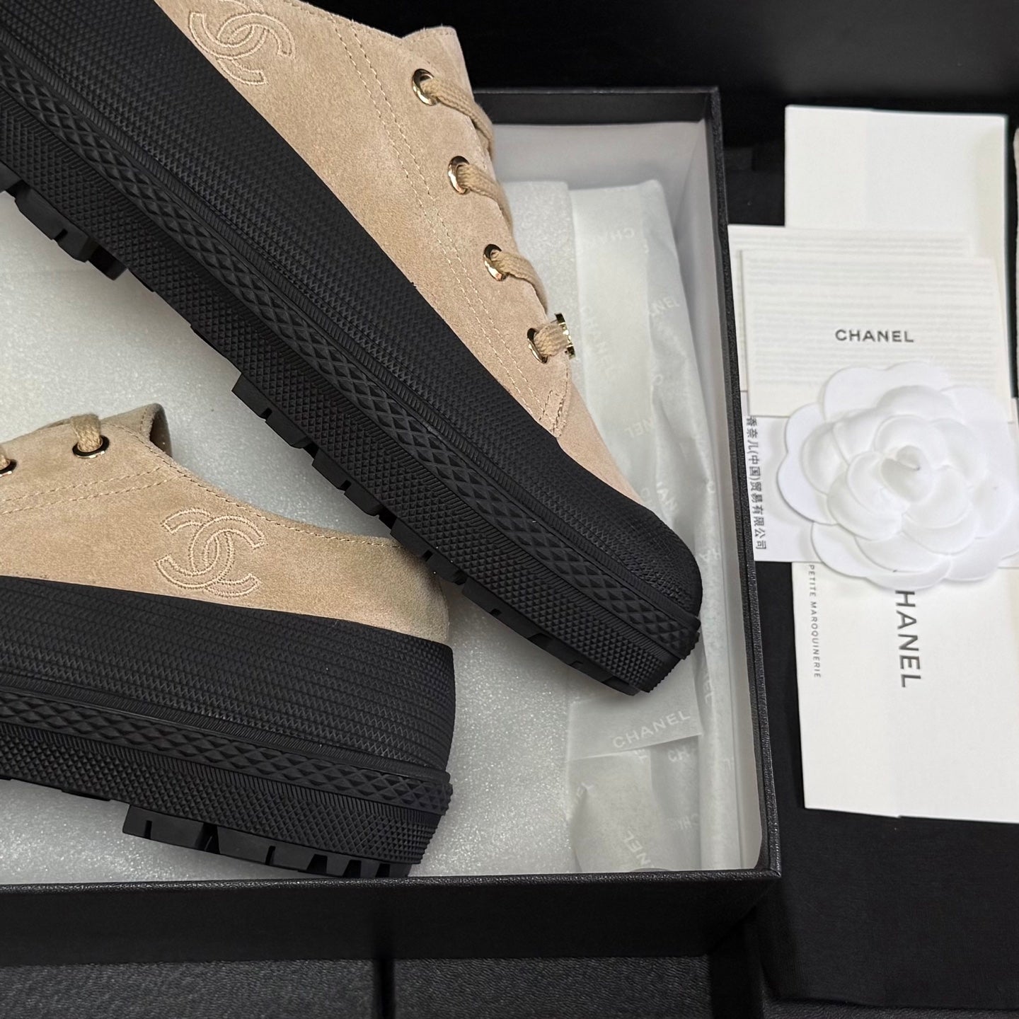Chanel 2026 Sneakers Beige Black Suede 943012