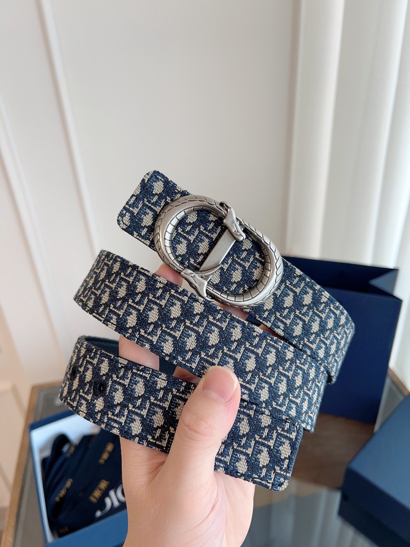 Dior 2026 Oblique Jacquard Belt 35mm Blue Canvas 189412