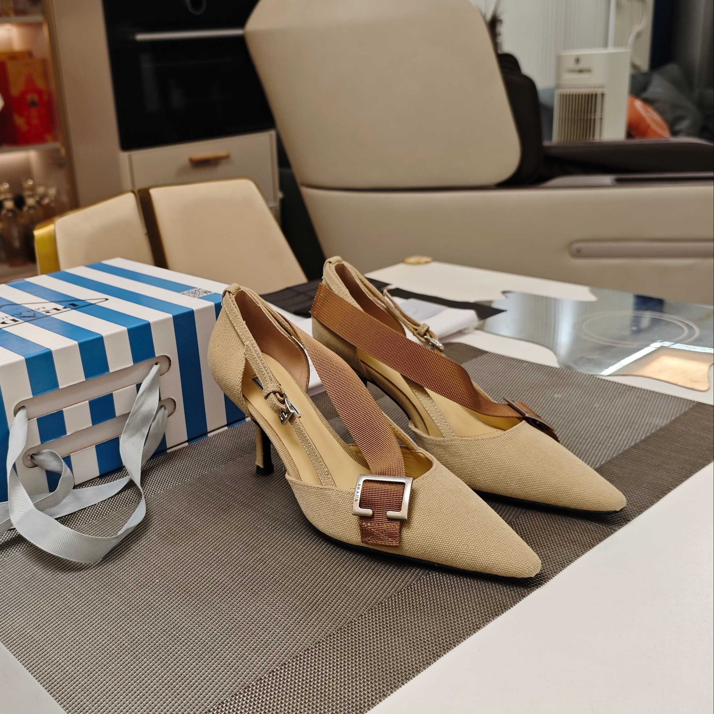 PRA 26S High Heel Pump 70 Beige Brown Canvas 630559