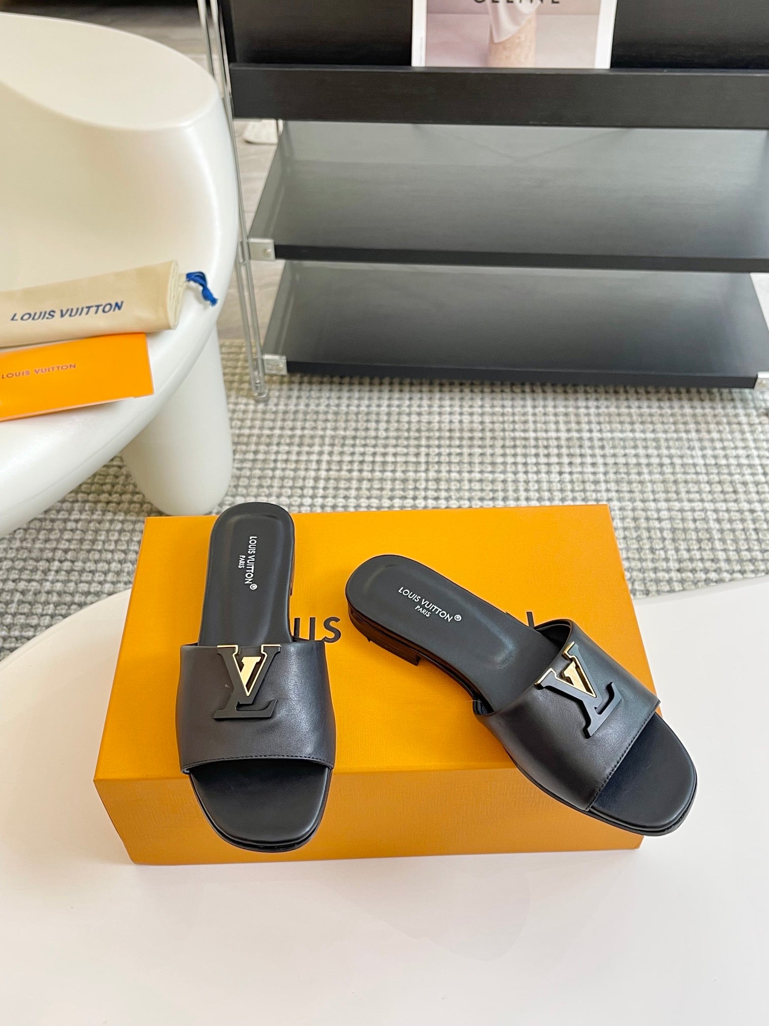 lv capri flat mule black calfskin