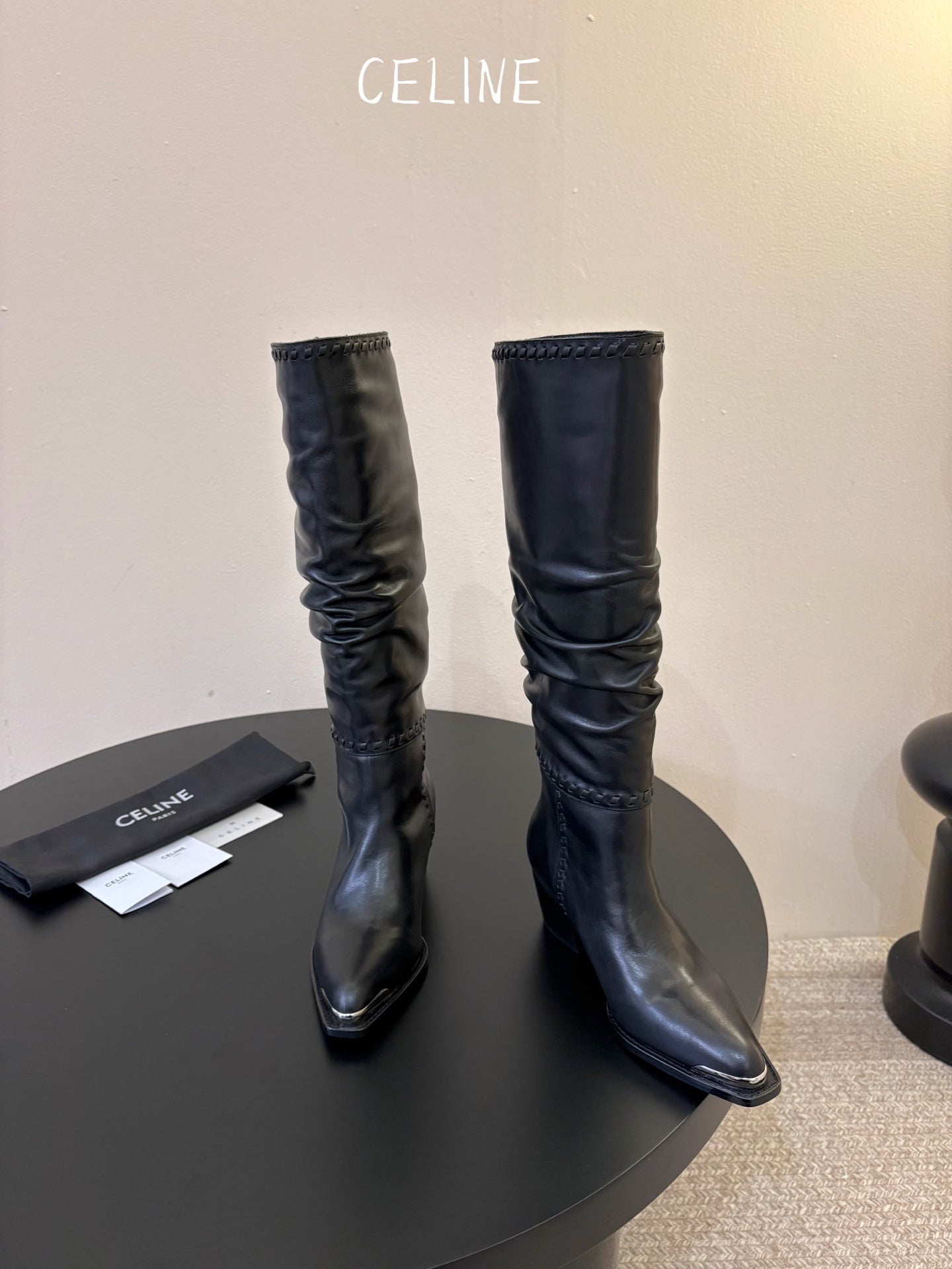 Celine 2026 Western Knee-High Boots 50mm Suede Leather 104847