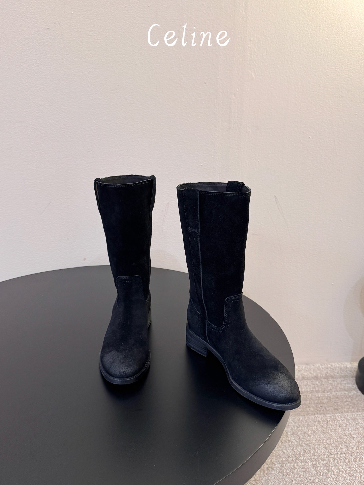 Celine 2026 Knee-High Pull-On Boots Calfskin Suede 104481