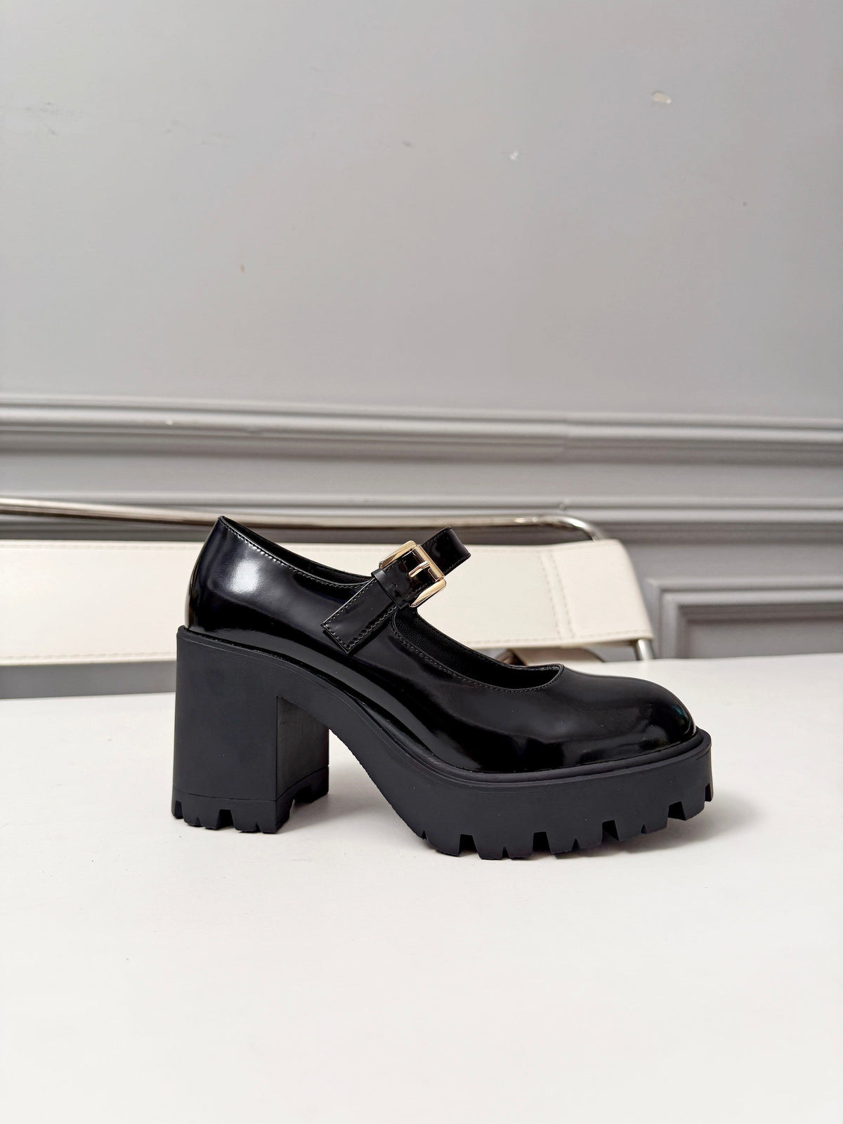 Prada 2026 Chunky Block Heel Loafers 85mm Patent Leather 148918