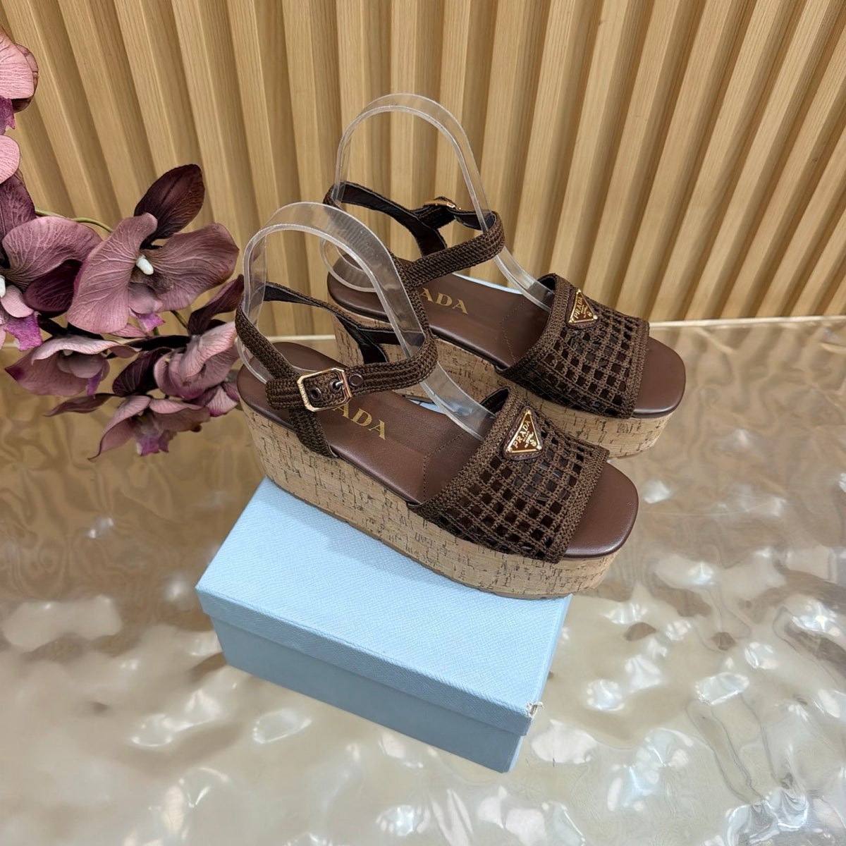 Prada 2026 Platform Sandals 75mm Crochet Fabric 151249