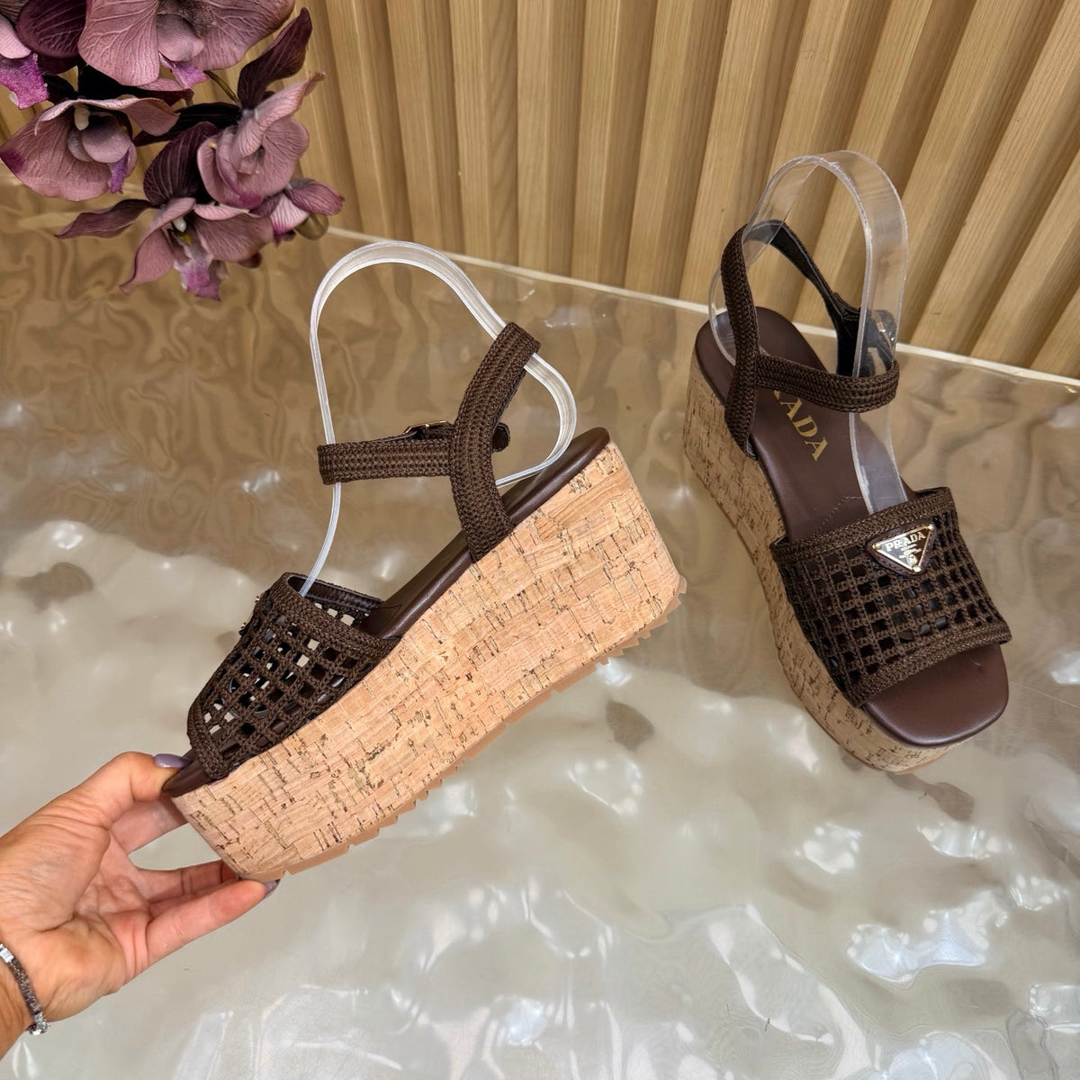 Prada 2026 Platform Sandals 75mm Crochet Fabric 151249