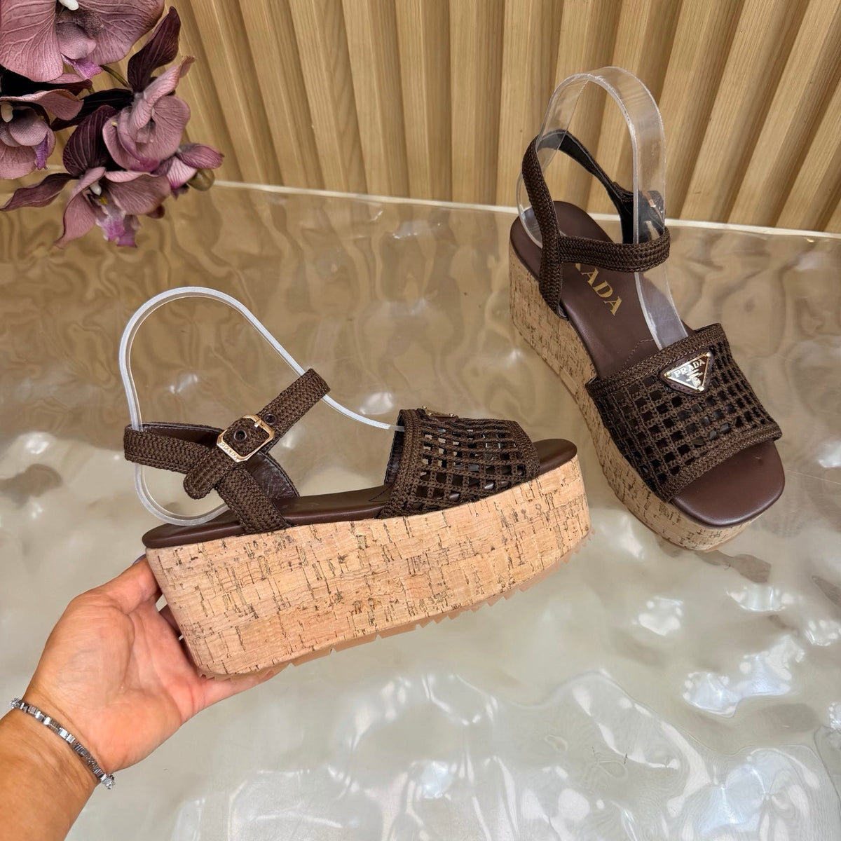 Prada 2026 Platform Sandals 75mm Crochet Fabric 151249