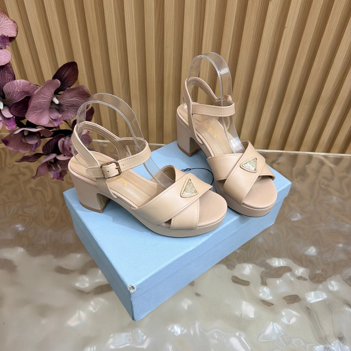 Prada 2026 Round-Toe Platform Sandals 75mm Cowhide 151253