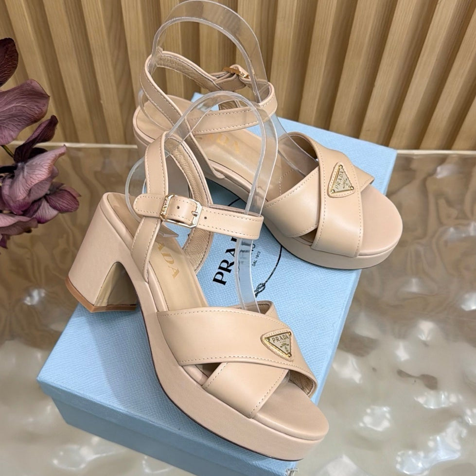 Prada 2026 Round-Toe Platform Sandals 75mm Cowhide 151253