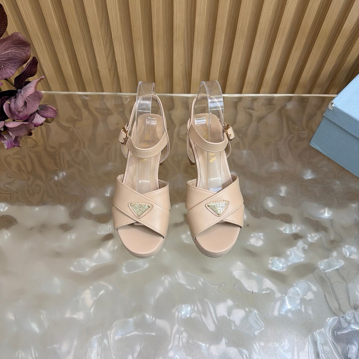 Prada 2026 Round-Toe Platform Sandals 75mm Cowhide 151253