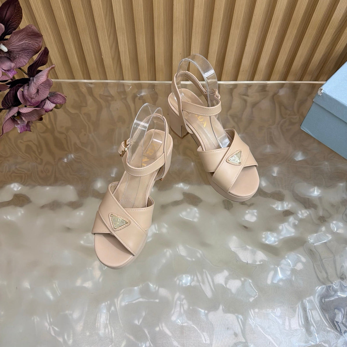 Prada 2026 Round-Toe Platform Sandals 75mm Cowhide 151253